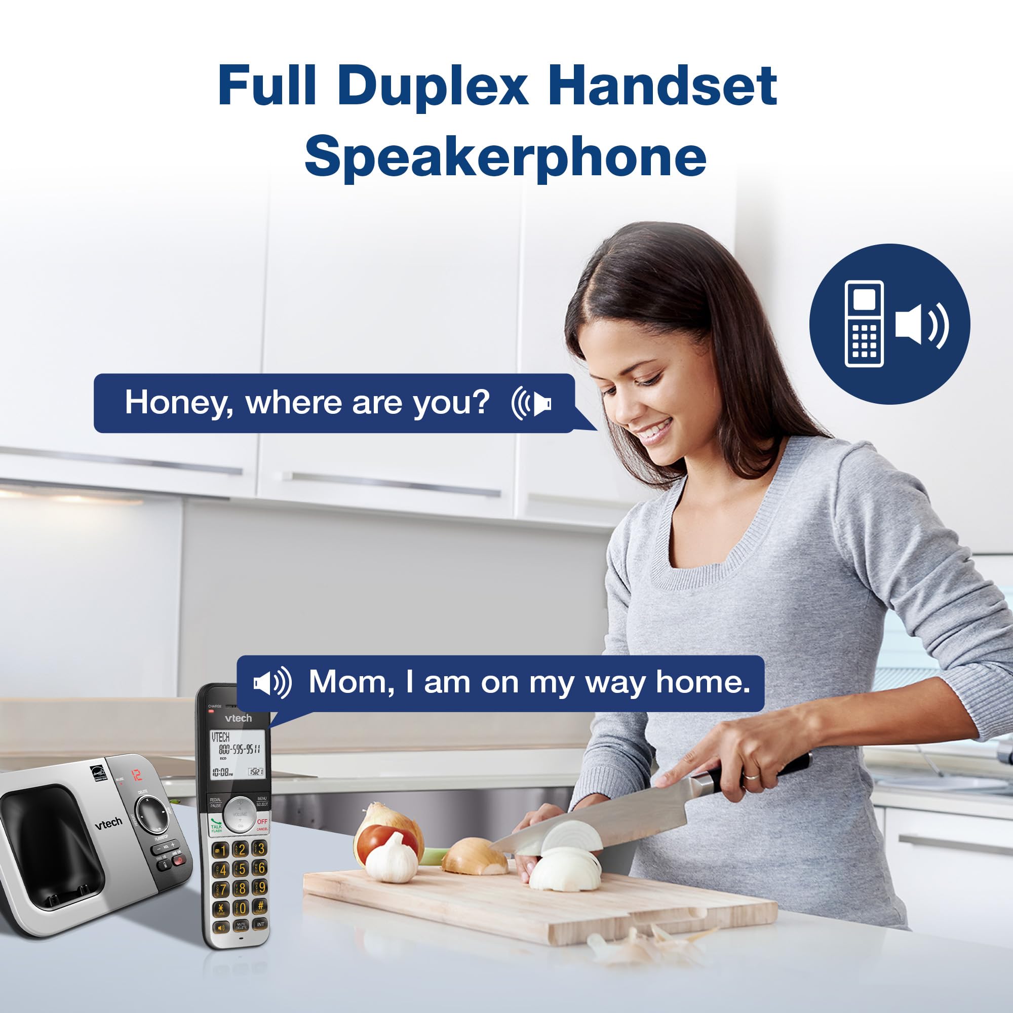 VTech Cordless Phone with 3 Handsets, Answering Machine, Large Display and Big Buttons, Caller ID, Full Duplex Handsfree Calling, Last 10 Dial, Easy to Use, VG232-3