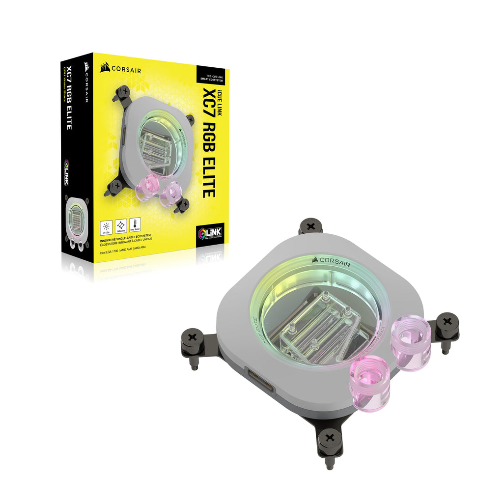 Corsair iCUE LINK XC7 RGB ELITE CPU Water Block - Transparent Flow Chamber - 24 RGB LEDs - Fits Intel® LGA 1700, AMD® AM5 and older - White