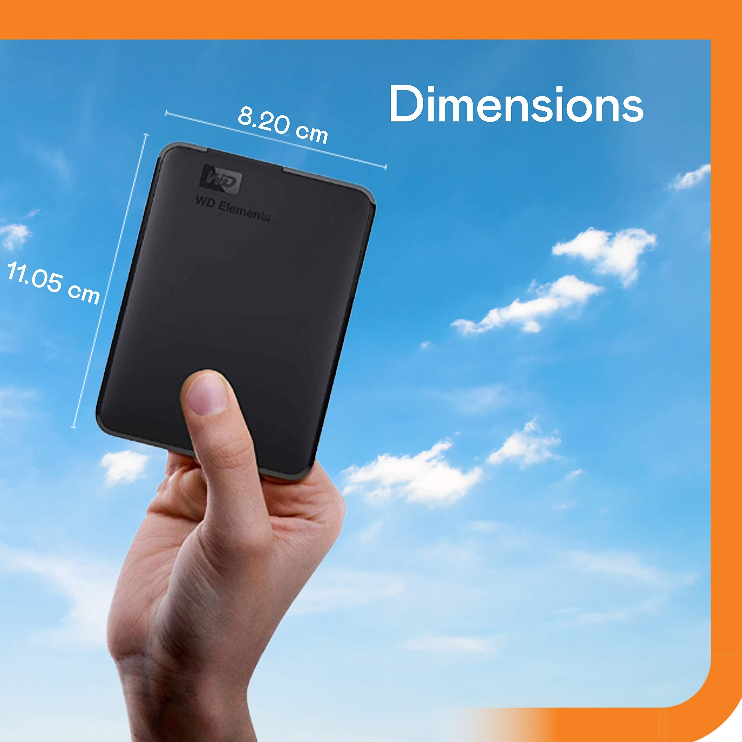 WD 2TB Elements portable external hard drive, USB 3.0 interface, portable external storage, Plug-and-Play, SuperSpeed USB 3.2 Gen 1, Formatted for PC and Mac, Black