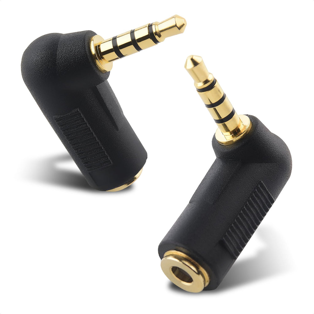 Cable Matters 2-Pack TRRS Right Angle 3.5mm Adapter in Black (3.5mm Right Angle Adapter, 90 Degree Audio Converter)