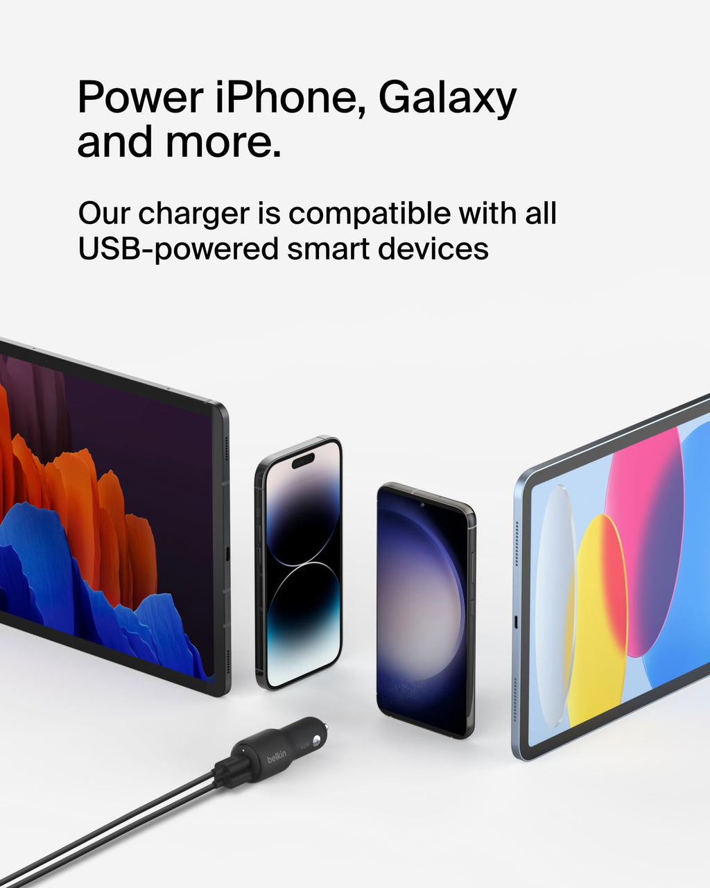 Belkin BoostCharge Dual Car Charger 42W w/Fast Charge USB-C 30W PPS & 12W USB-A Ports + USB-C to Lightning Cable for Apple iPhone 16, Plus, Pro, Pro Max, iPhone 15, Samsung Galaxy S24, & More - Black