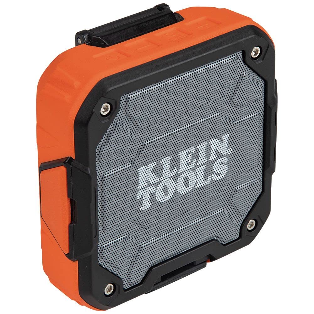 KLEIN TOOLS AEPJS2 Bluetooth Speaker With Magnetic Strip and Hook, Rechargeable, Wireless and Aux Capable, Hands Free Capable, Smart Phone Charging, 10 Hr Run Time, IP54 Dust and Water Resistant