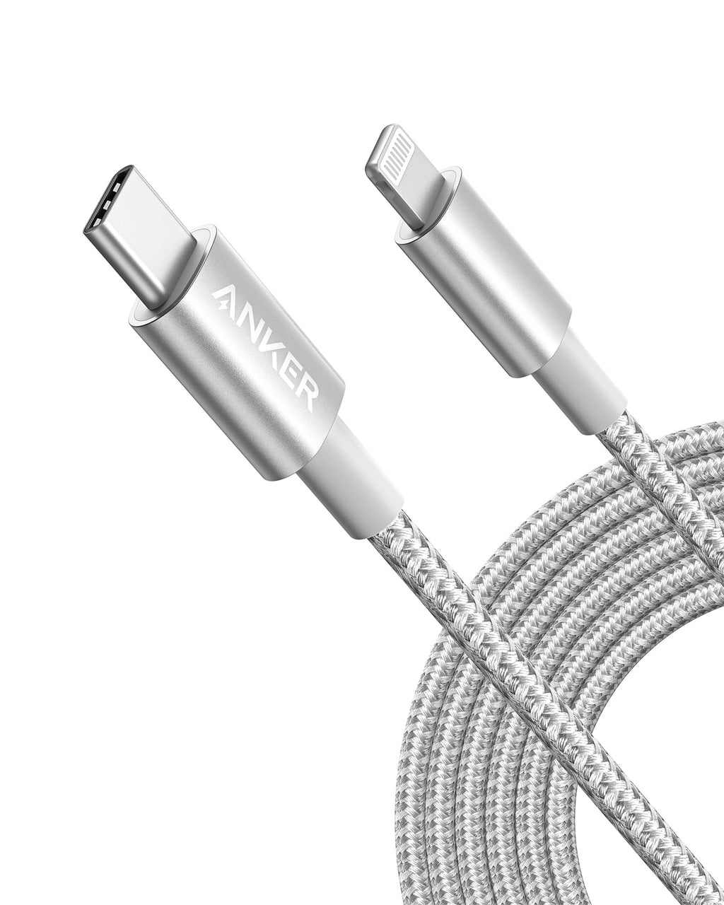 Anker USB C to Lightning Cable, New Nylon USB-C to Lightning Charging Cord [10ft MFi Certified] for iPhone 13 13 Pro 12 Pro Max 12 11 X XS XR 8 Plus, AirPods Pro, Supports Power Delivery (Silver)