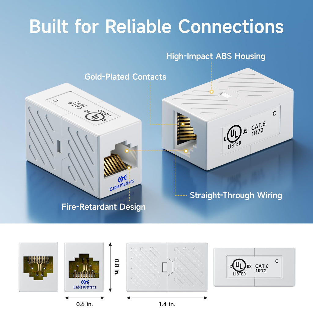 Cable Matters Ethernet Coupler (RJ45 Coupler / Cat5e Cat6 Coupler) in White, 10-Pack