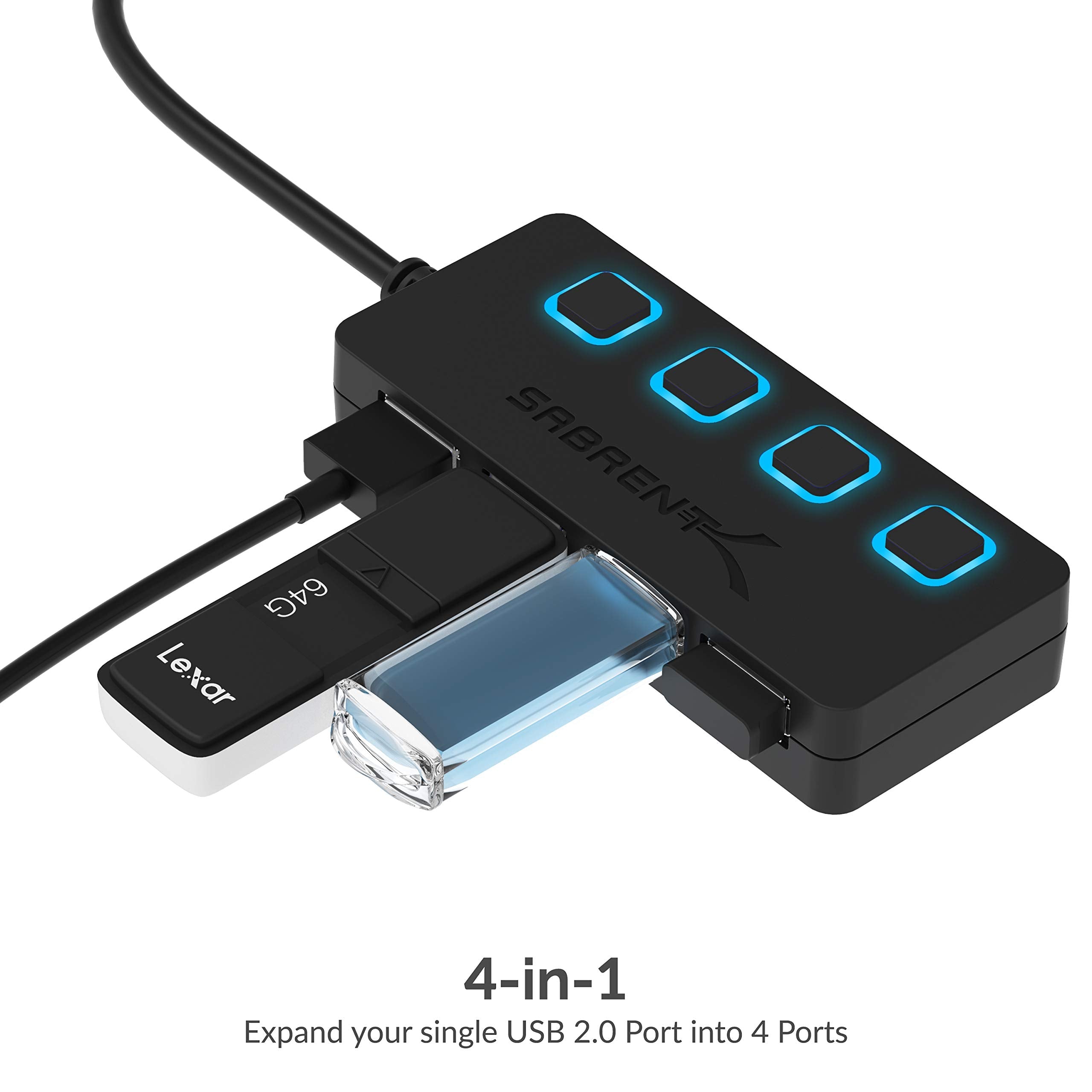 SABRENT USB Hub 4 Port USB 2.0 Portable Travel USB Docking Station with Individual LED lit Power Switches [Charging NOT Supported] for Mac & PC (HB-UMLS)