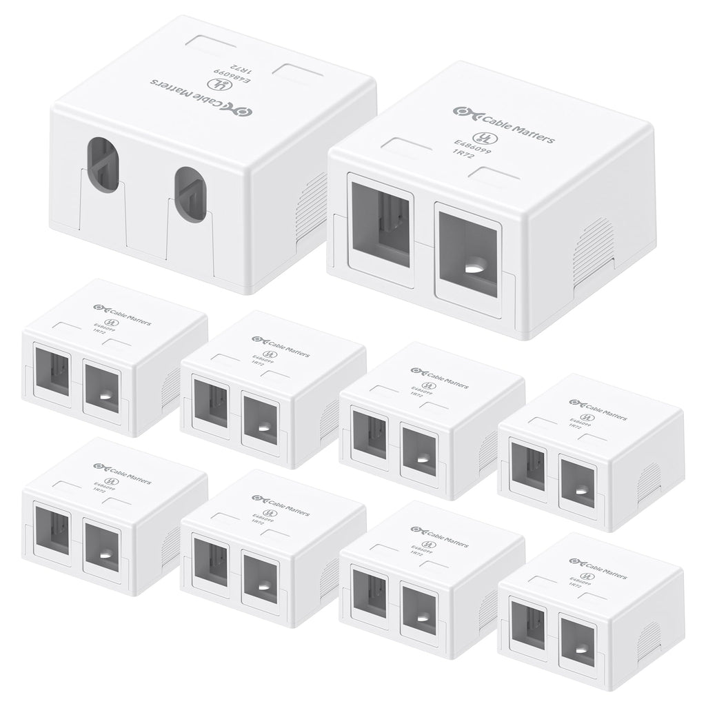 Cable Matters 10-Pack, 2-Port Keystone Jack Surface Mount Box in White
