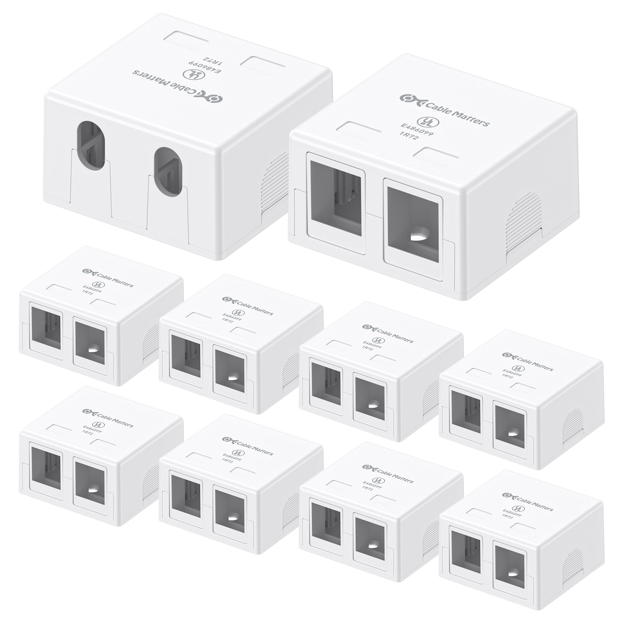 Cable Matters 10-Pack, 2-Port Keystone Jack Surface Mount Box in White