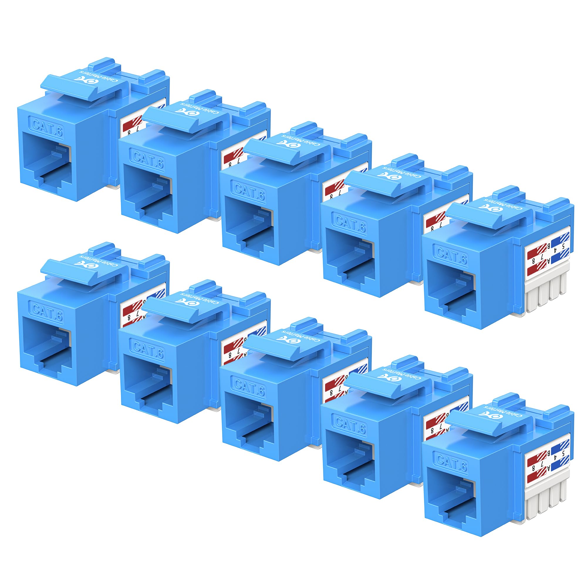 [UL Listed] Cable Matters 10-Pack Cat6 RJ45 Keystone Jack (Cat 6 / Cat6 Keystone Jack) in Blue
