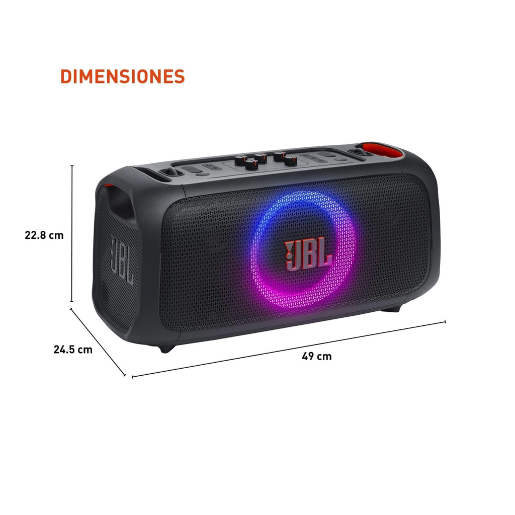 JBL PartyBox On-The-Go Essential Portable Bluetooth Light Effect Speaker, 100W Power, 6 Hour Playback, IPX4 Splash Resistant - Black