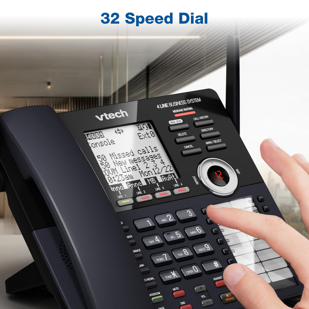 VTech AM18447 Main Console 4-Line Small Business Phone System - Expandable to 10 Stations, Digital Answering Machine, Auto Attendant, Intercom & Custom Music on Hold, Black
