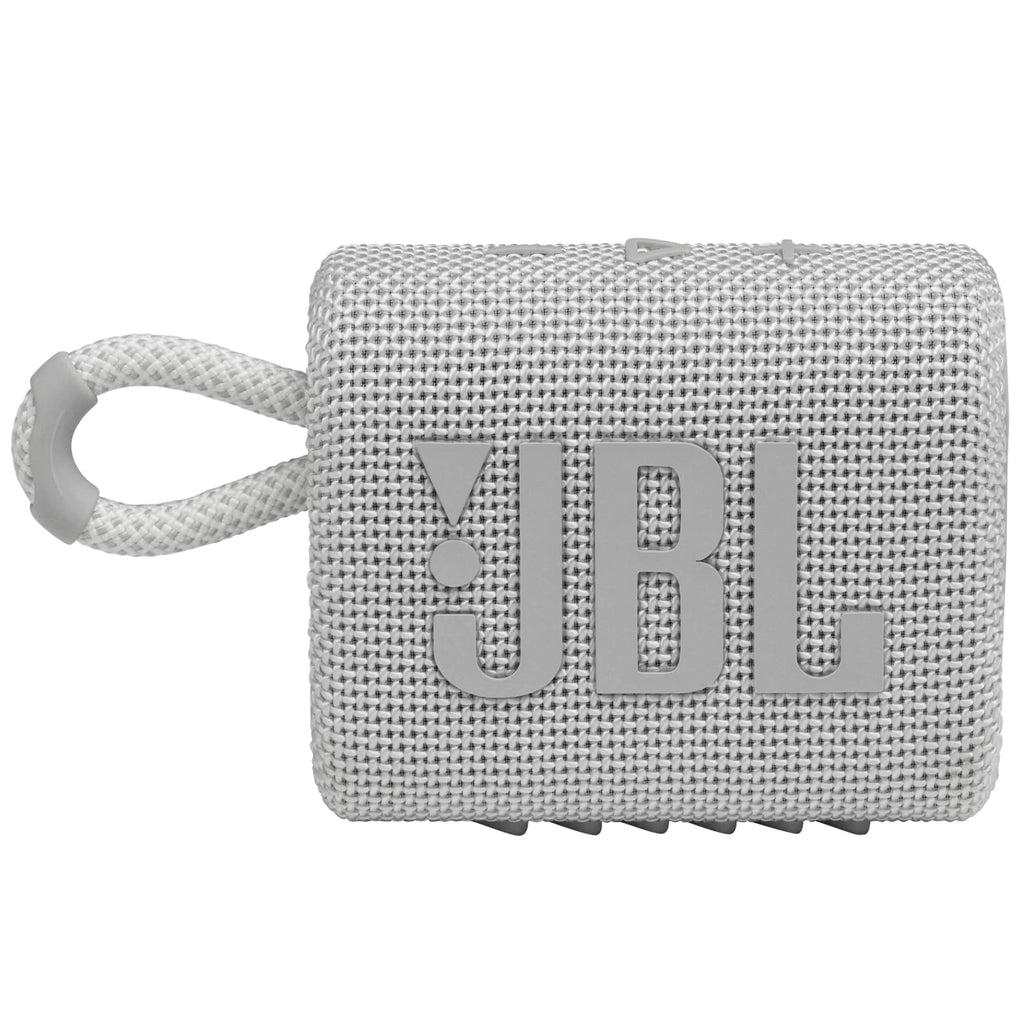 JBL GO 3 Small Bluetooth - Waterproof, Portable Speaker for on the Go - Up to 5h Playback Time with Just One Battery Charge - White