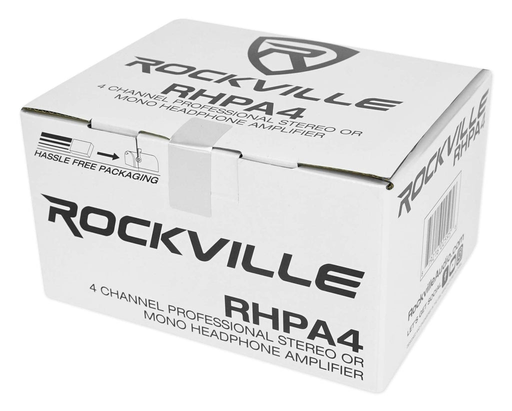 Rockville RHPA4 4-Channel Headphone Amplifier, Stereo/Mono Switch, Dual 1/4" and 3.5mm Outputs per Channel, USB Power, for Studio and Podcast Monitoring