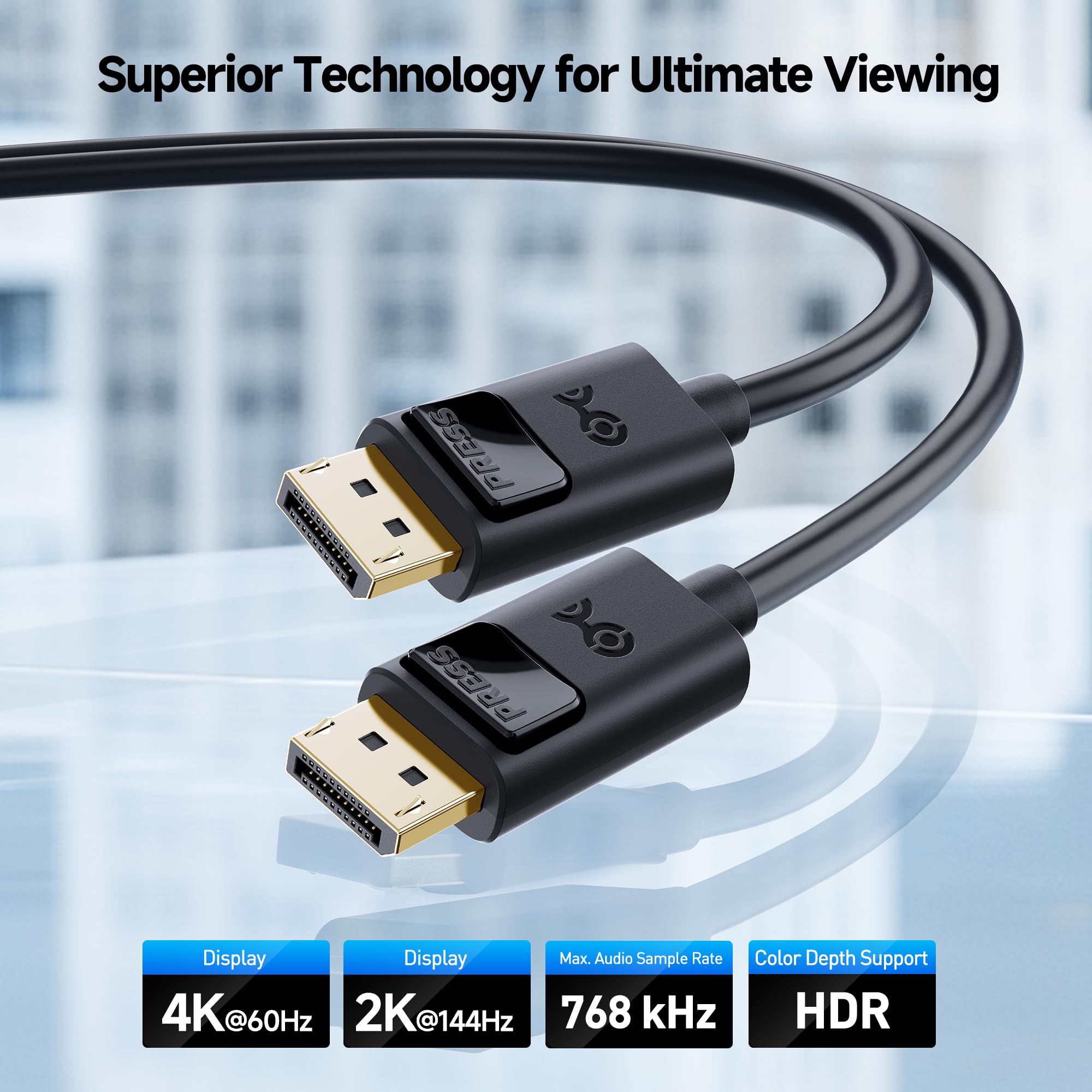 Cable Matters 2-Pack, Gold Plated DisplayPort to DisplayPort Cable 6 Feet - 4K Resolution Ready