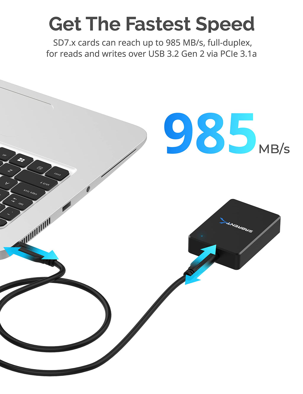 SABRENT SD Express 7.1 USB C Card Reader, USB 3.2 External Memory Card Reader high speed Data transfer 985 MBps, SD-Express adapter compatible with V90, V60, V30, UHS-II, UHS I, SD Cards (CR-SDX7)