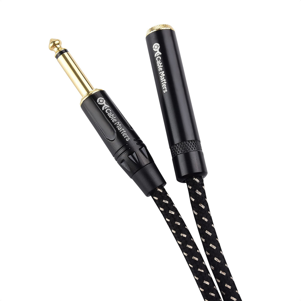 Cable Matters 10 Feet 1/4 Inch TS Male to Female Extension Cable, Black, 2-Pack, Compatible with Microphone, Speaker, Mixer