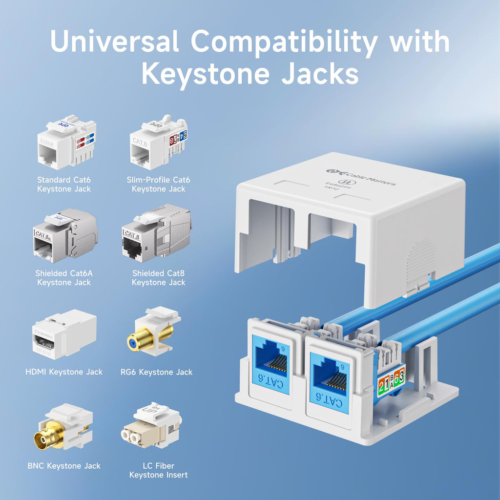 Cable Matters 10-Pack, 2-Port Keystone Jack Surface Mount Box in White
