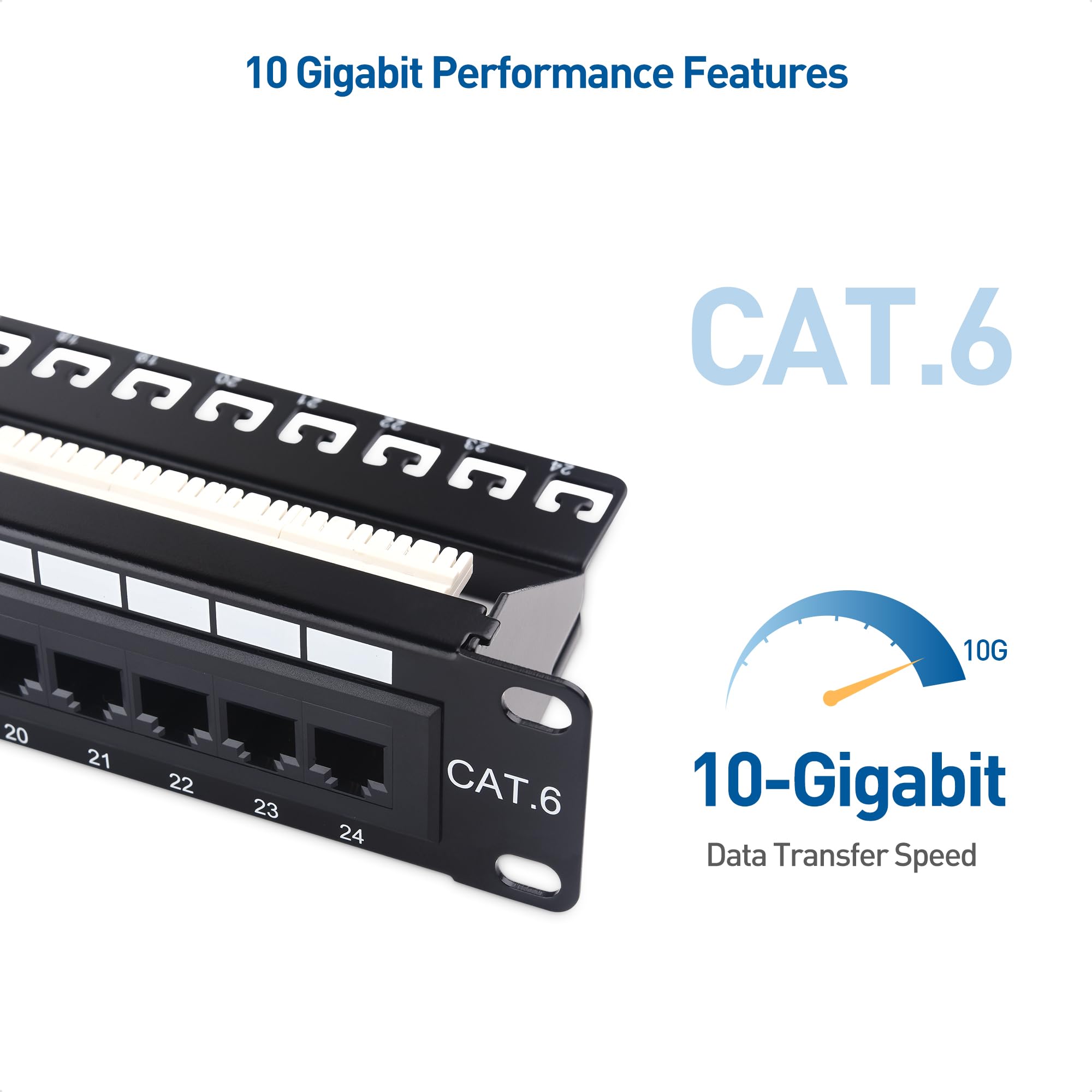 Cable Matters Rackmount or Wall Mount 1U 24-Port Cat 6 Network Patch Panel with Support Bar