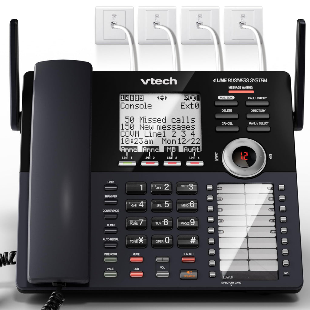 VTech AM18447 Main Console 4-Line Small Business Phone System - Expandable to 10 Stations, Digital Answering Machine, Auto Attendant, Intercom & Custom Music on Hold, Black