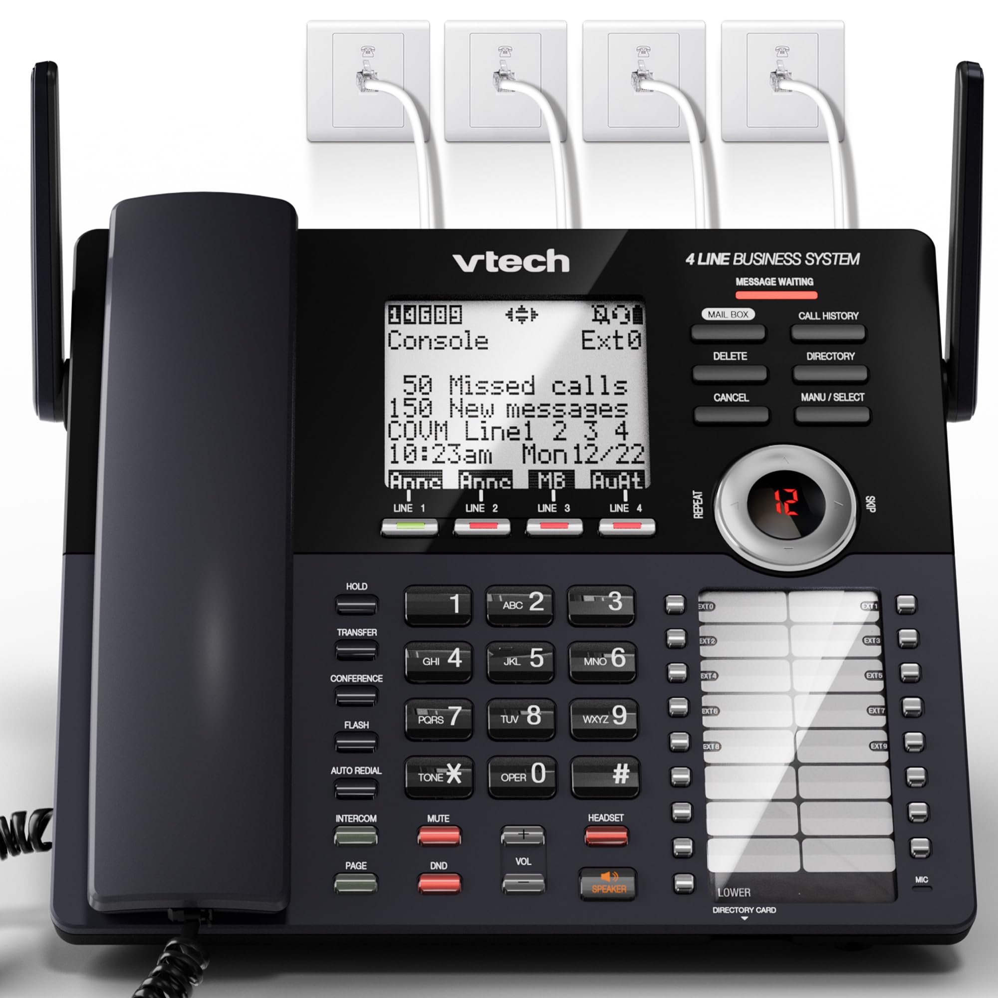 VTech AM18447 Main Console 4-Line Small Business Phone System - Expandable to 10 Stations, Digital Answering Machine, Auto Attendant, Intercom & Custom Music on Hold, Black