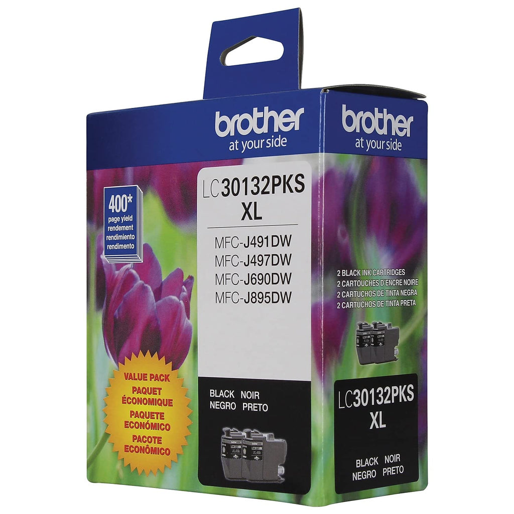 BROTHER Genuine LC30132PKS 2-Pack High Yield Black Ink Cartridges, Page Yield Up to 400 Pages/Cartridge, LC3013