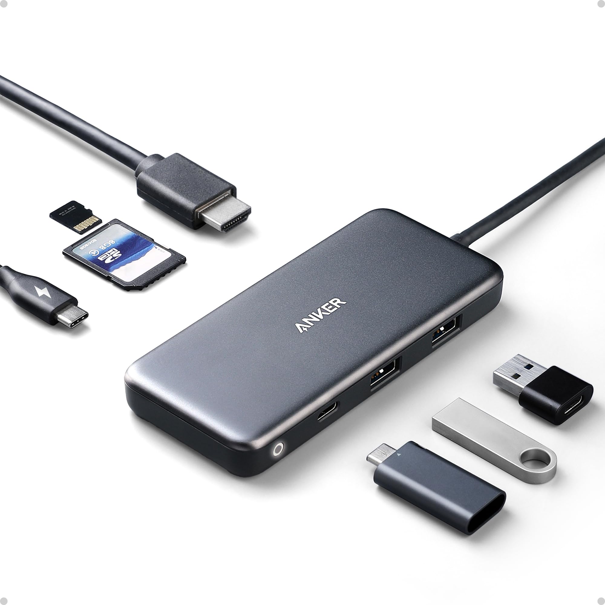 Anker USB C Hub, 7-in-1 USB C Adapter, with 4K USB C to HDMI, 100W Power Delivery, USB C Data Port, microSD/SD Card Reader, 2 USB 3.0 Ports, for MacBook Pro 2017/2018, Chromebook, XPS, and More