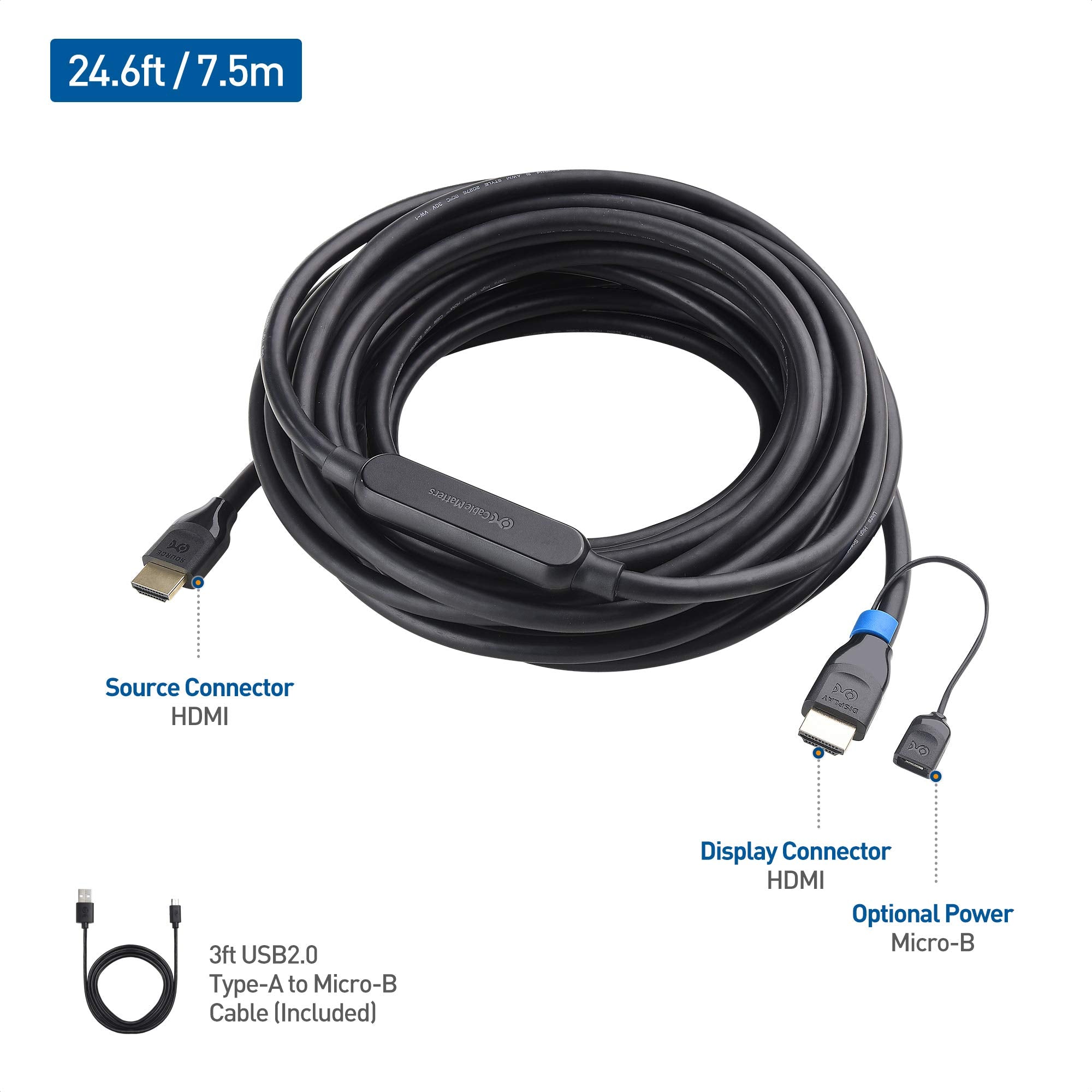 Cable Matters Unidirectional Active 48Gbps Ultra HD 8K Long HDMI Cable 25 ft / 7.5m with HDR for PS5, Xbox Series X/S, RTX3080 / 3090, RX 6800/6900, Apple TV, and More