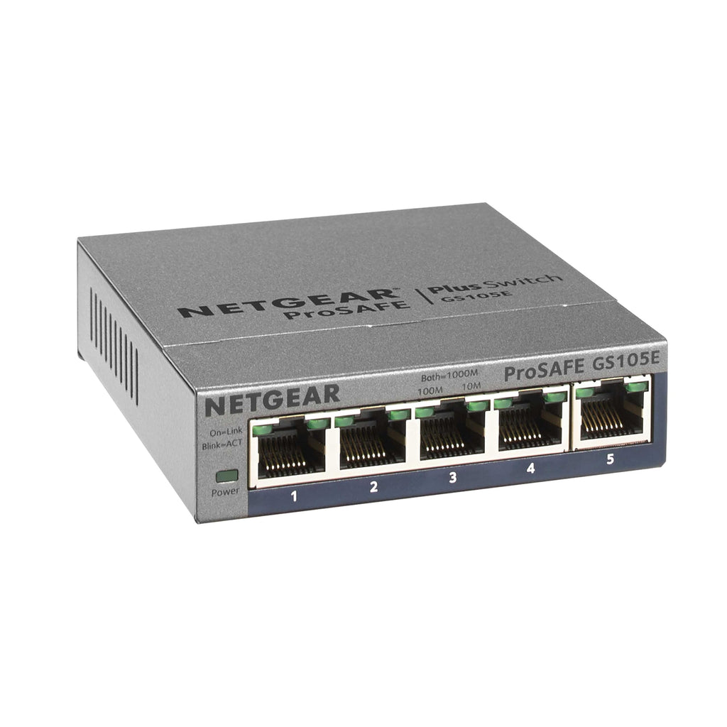 NETGEAR 5-Port Gigabit Ethernet Plus Switch (GS105Ev2) - Managed, Desktop or Wall Mount, and Limited Lifetime Protection