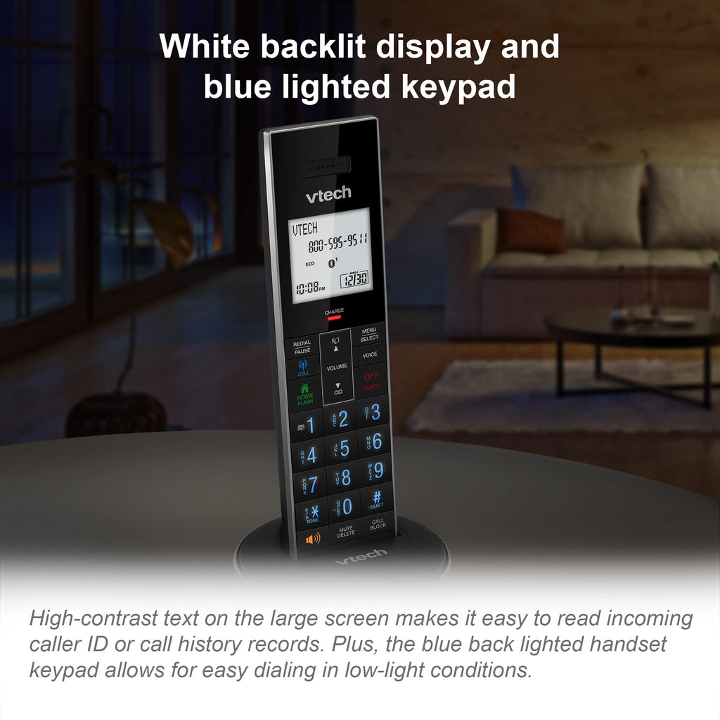 VTech LS6381 DECT 6.0 Cordless Phone with Bluetooth Speaker, Echo Cancellation, Noise Reduction, Music Streaming, Landline Phone with Answering Machine Easy to Read Smart Call Blocker