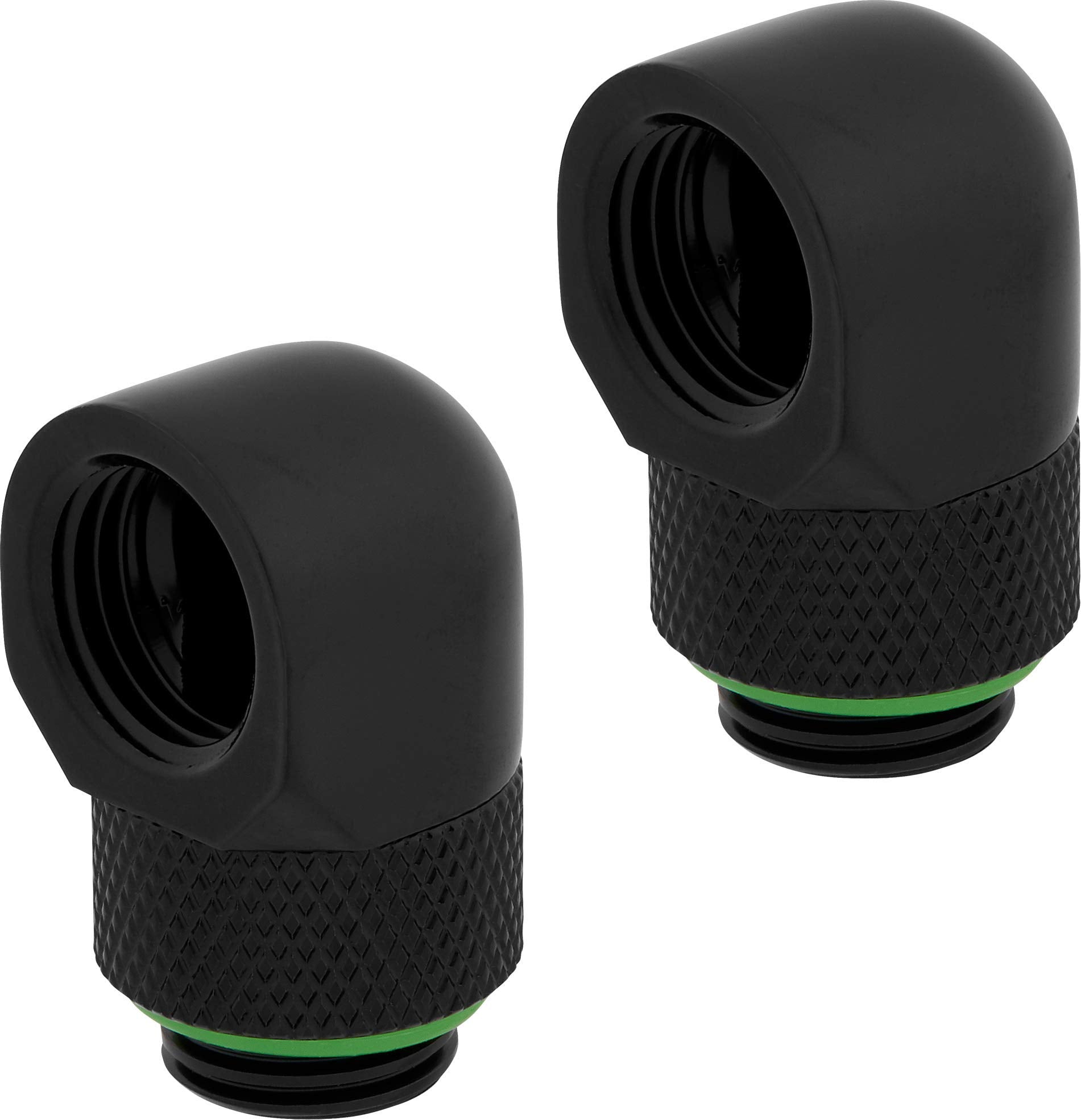 Corsair Hydro X Series, 90 Degree Rotary Adapter, Twin Pack (G1/4 BSPP Port Threads, Solid Brass Durability, Secure Rotation Mechanism, Quality Polished Finish, Optimised for High Flow Rates) Black