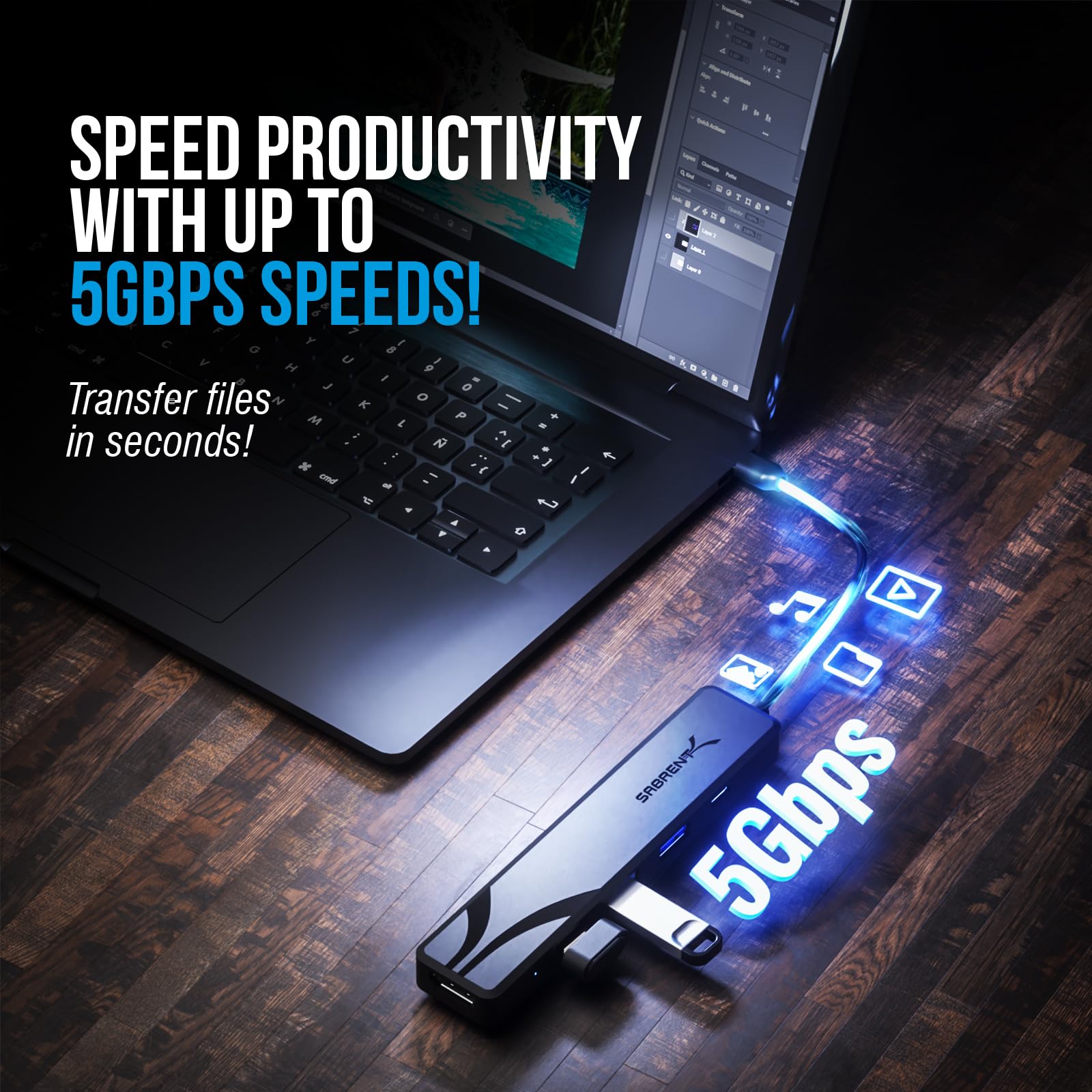 SABRENT USB C Hub, USB C to HDMI 4K@60Hz, Type C Hub Multiport Adapter, 100W Power Delivery, Compatible with MacBook, Laptop (HB-TC5P)