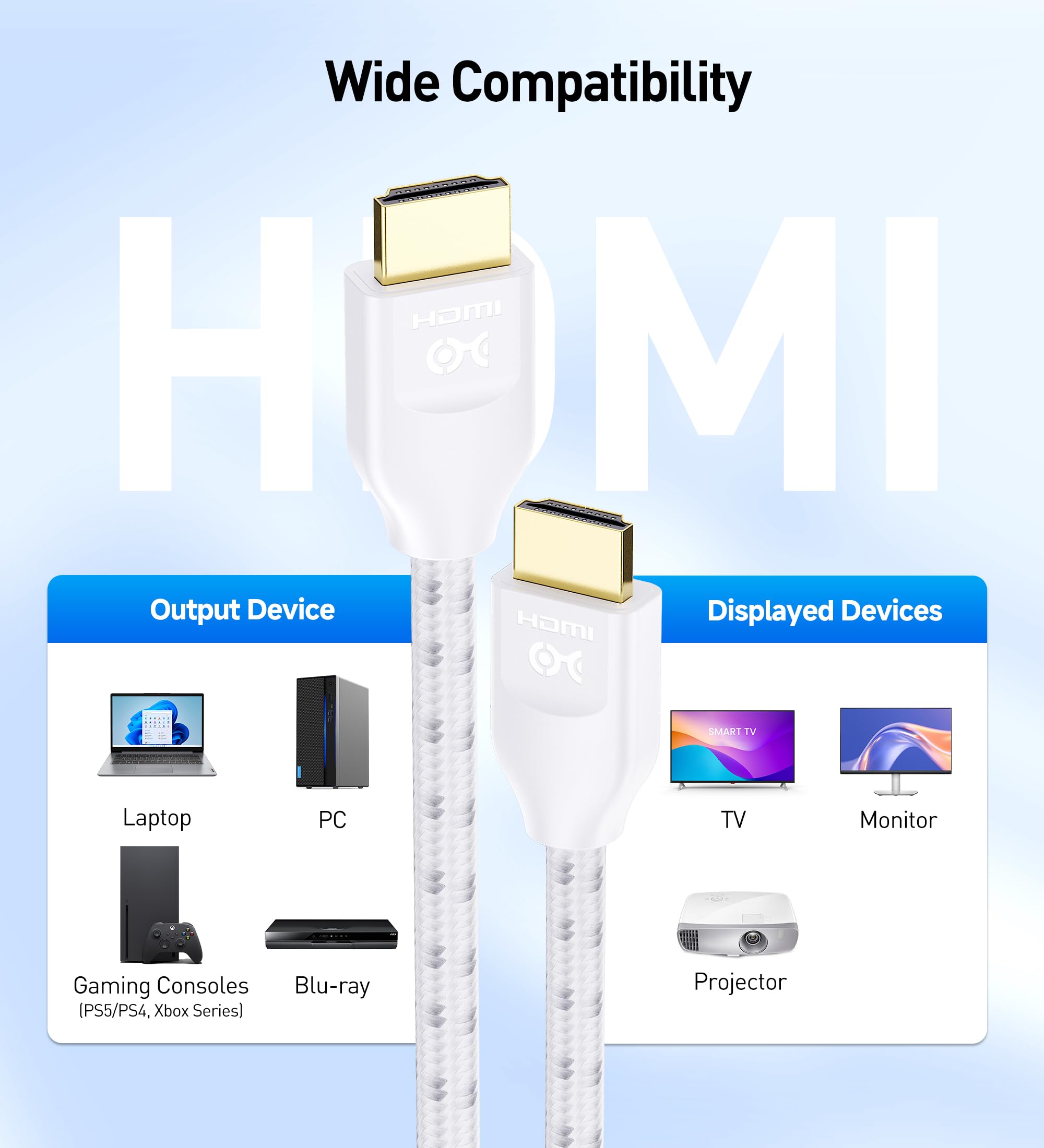 Cable Matters [Ultra High Speed HDMI Certified] Braided 48Gbps 8K HDMI Cable 6.6 ft / 2m with 8K@60Hz, 4K@240Hz and HDR Support for PS5, Xbox Series X/S, RTX3080 / 3090, Apple TV and More in White