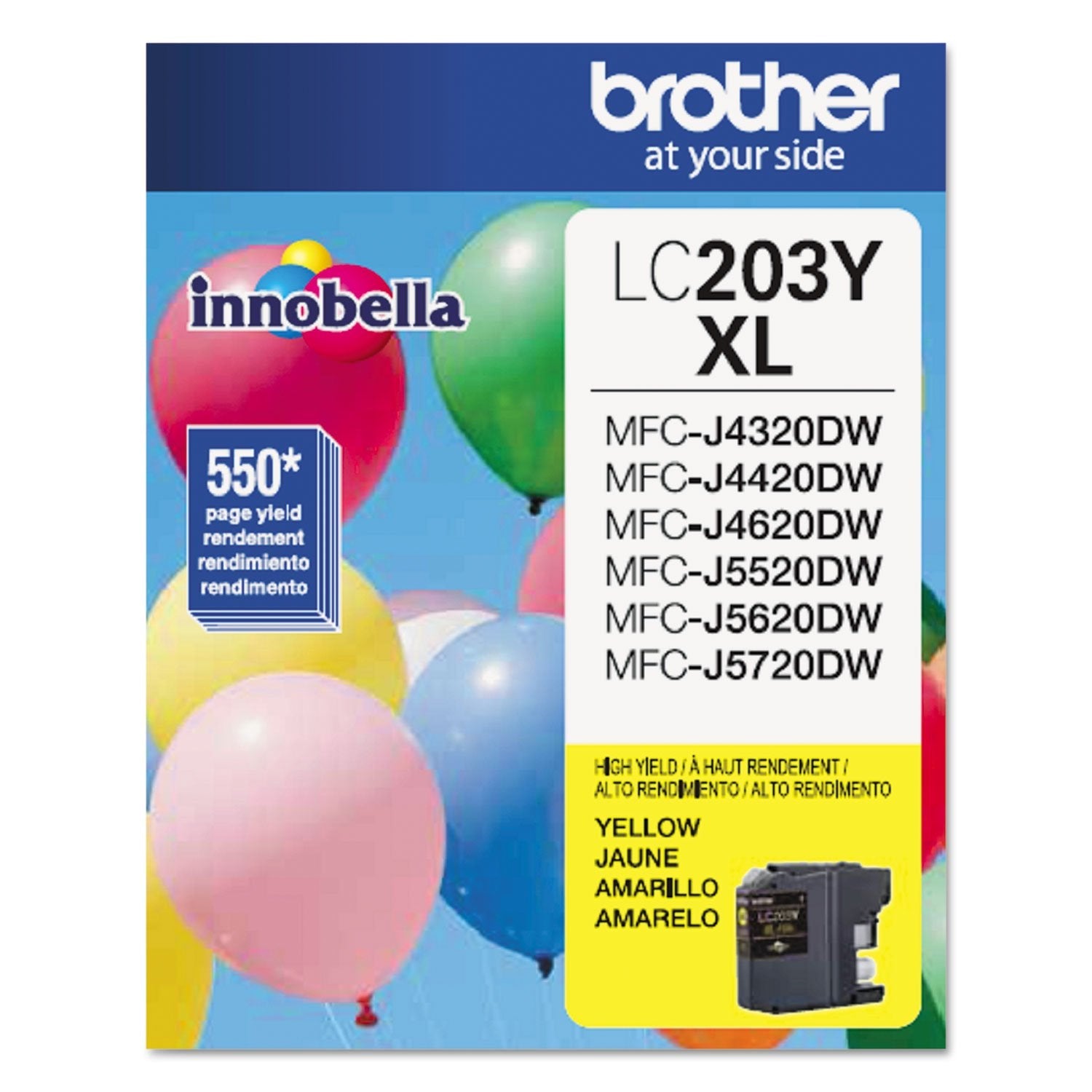 Brother Printer LC203Y High Yield Ink Cartridge, Yellow, 550 Pages, 1 Count (Pack of 1)