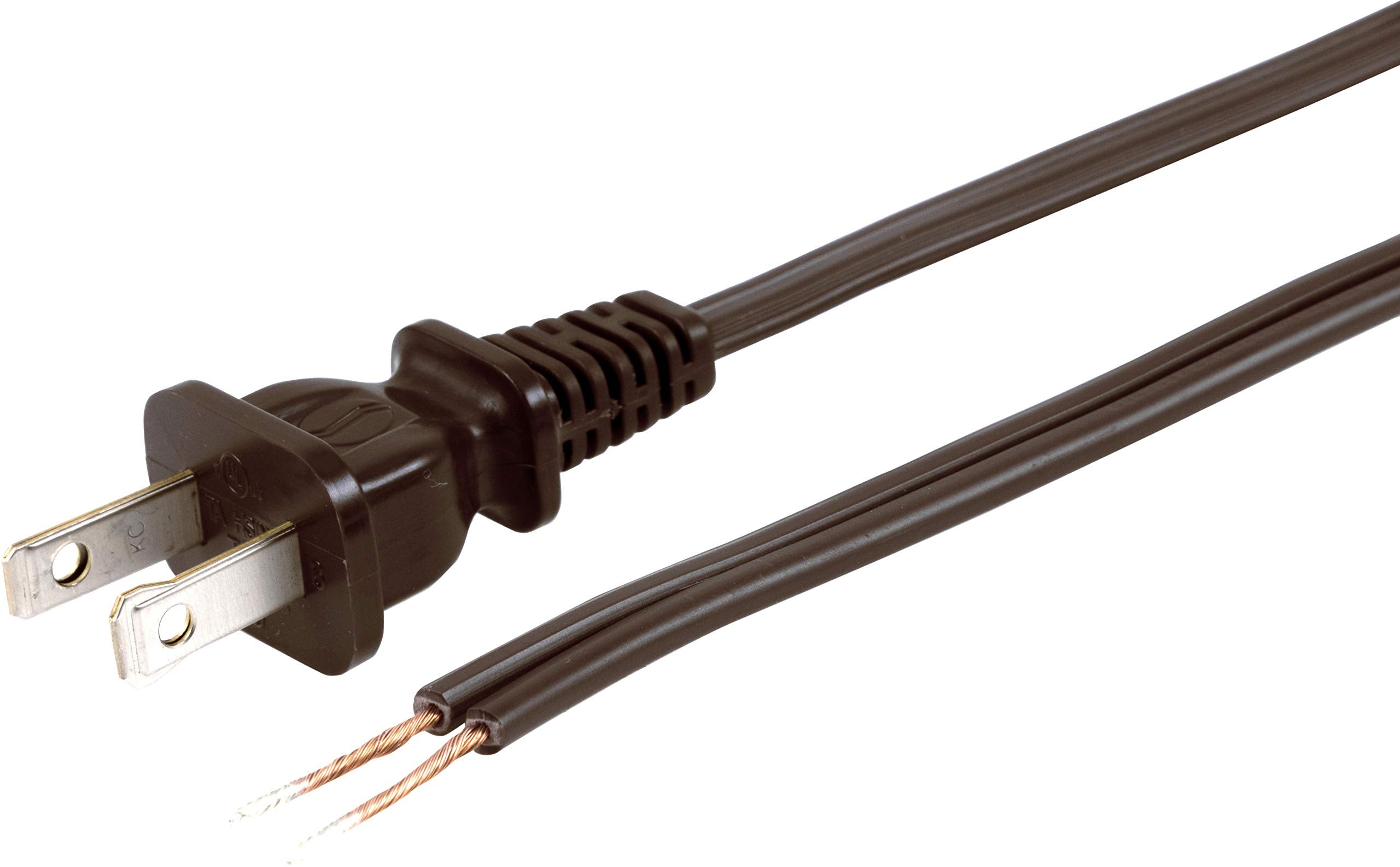 GE Replacement Lamp Cord, 8 Ft, Polarized, 2-Prong Plug, 125VAC/10A/1250W, DIY Project, UL Listed, Brown, 54616