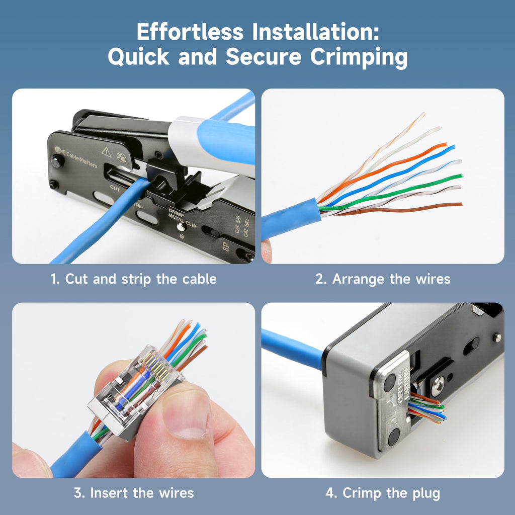 Cable Matters 100-Pack Cat 6A Shielded Pass Through RJ45 Connectors (Cat 6A Ends / Cat6A Connector / RJ45 Modular Plugs/Ethernet Plugs/Network Connector) for Solid or Stranded S/FTP Ethernet Cable