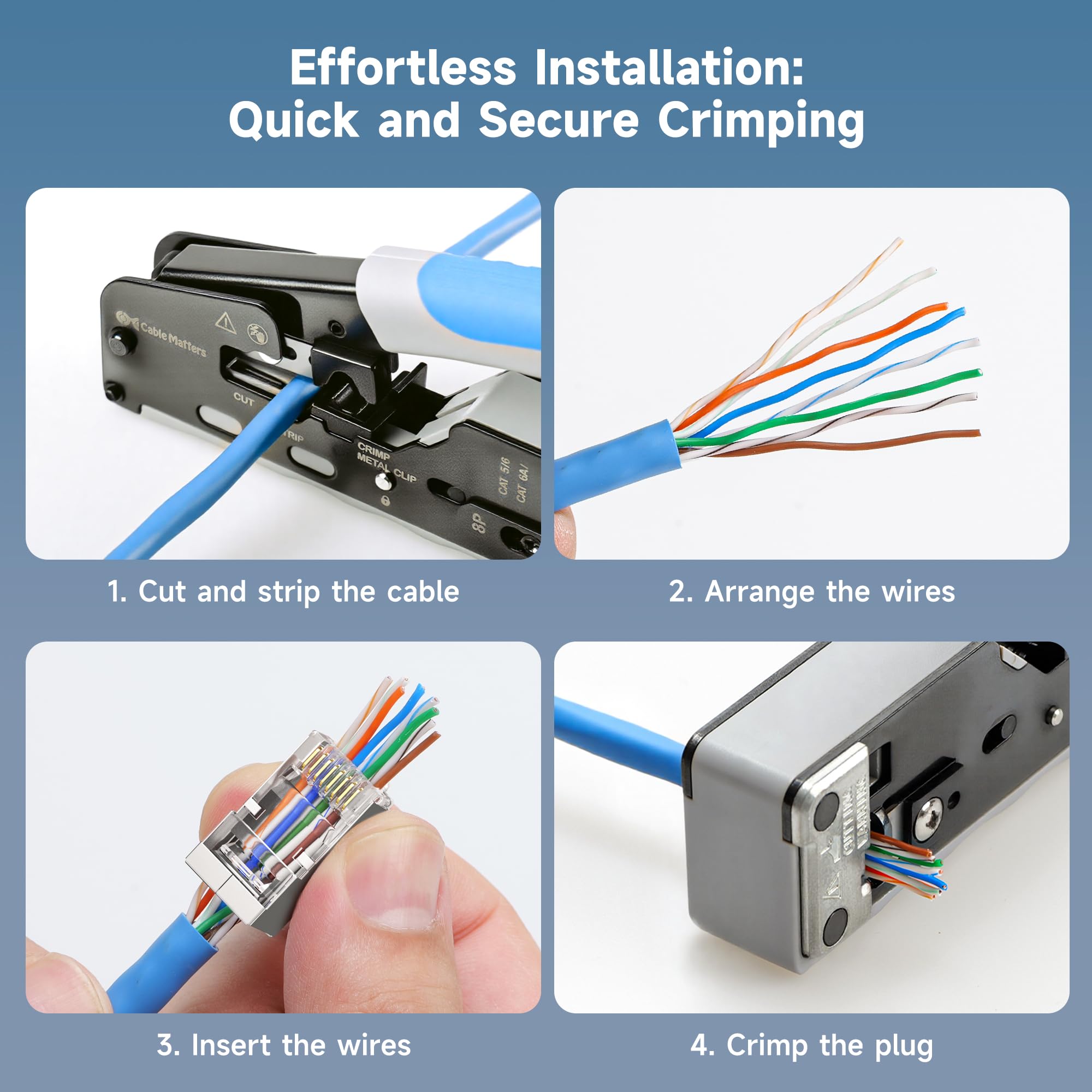Cable Matters 100-Pack Cat 6A Shielded Pass Through RJ45 Connectors (Cat 6A Ends / Cat6A Connector / RJ45 Modular Plugs/Ethernet Plugs/Network Connector) for Solid or Stranded S/FTP Ethernet Cable