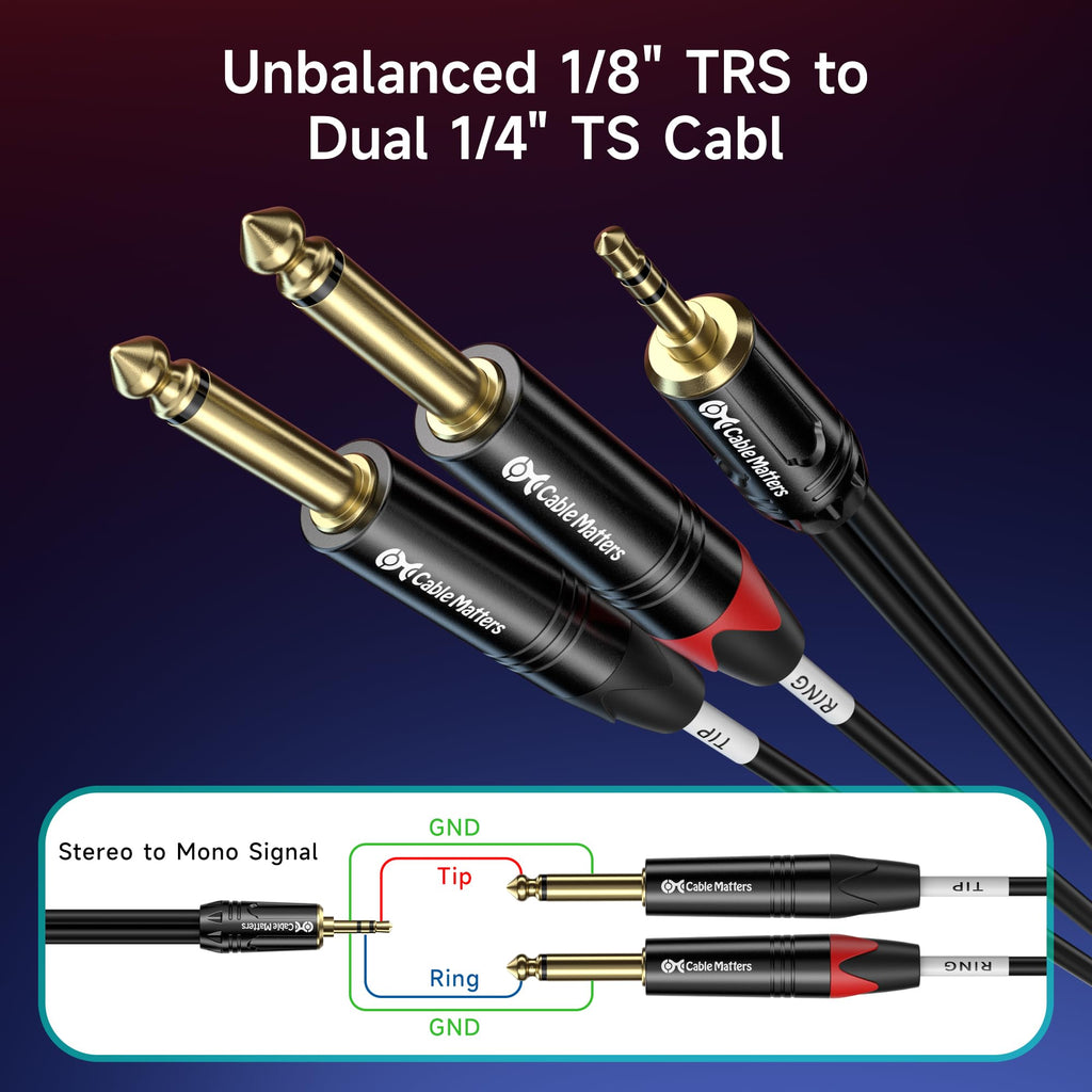 Cable Matters 3.5mm TRS to Dual 6.35mm TS Breakout Cable 10 ft, 1/8 to Dual 1/4 Cable