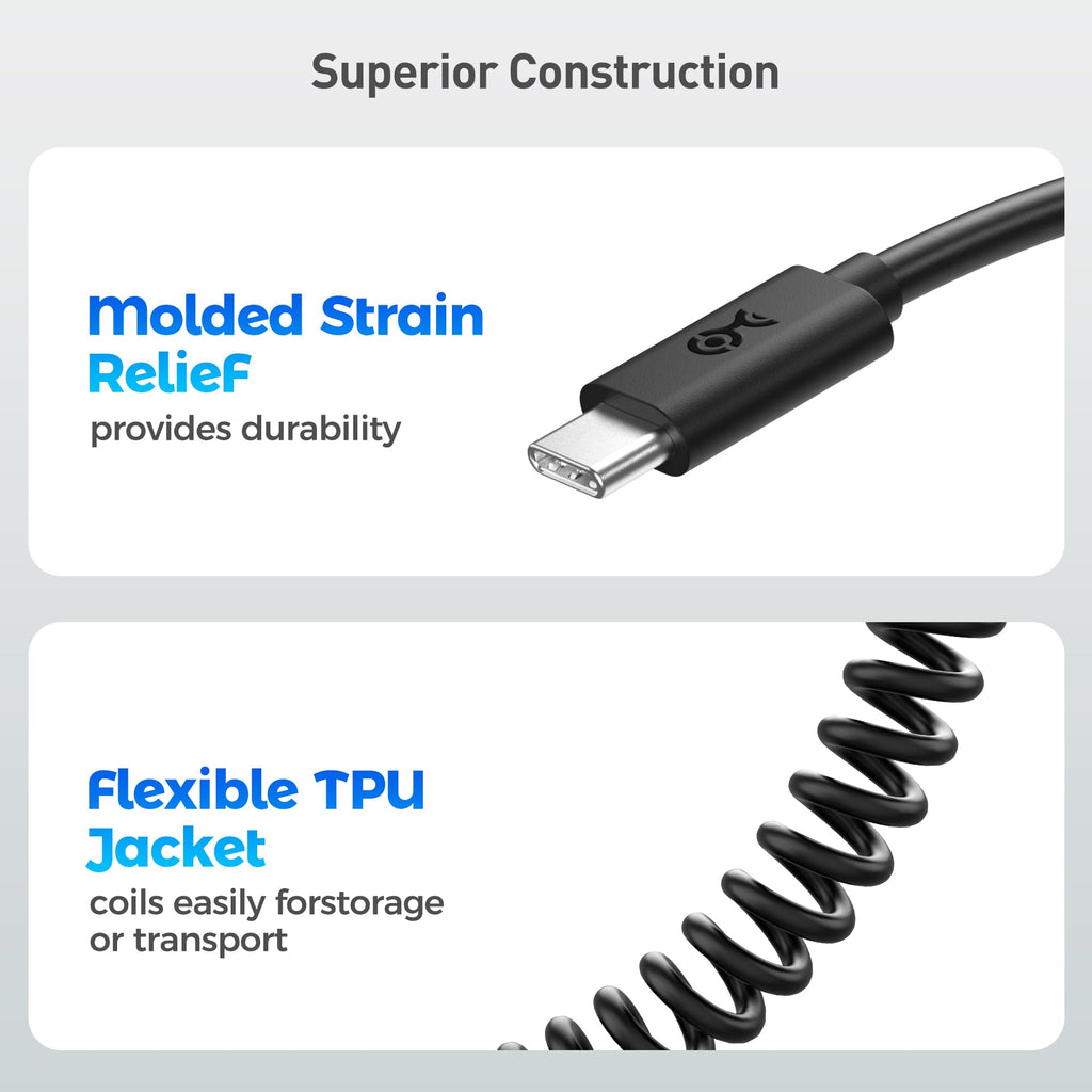 Cable Matters Coiled USB C to USB C Cable 1-4 Feet, Up to [60W Charging, 480Mbps Data Transfer] Compatible with Apple CarPlay, Android Auto, USBC Charger Cable for iPhone 16/15, Galaxy S24