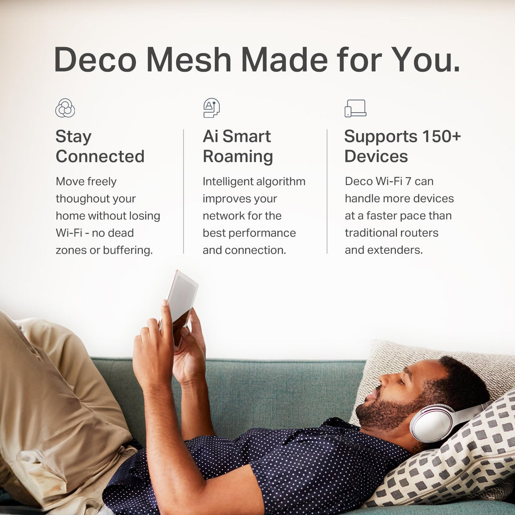 TP-Link Deco BE23 Dual-Band BE3600 WiFi 7 Mesh Wi-Fi System | 4-Stream 3.6 Gbps, 160 Mhz | Covers up to 6,500 Sq.Ft | 2× 2.5G Ports Wired Backhaul | VPN,MLO,AI-Roaming, HomeShield, 3-Pack