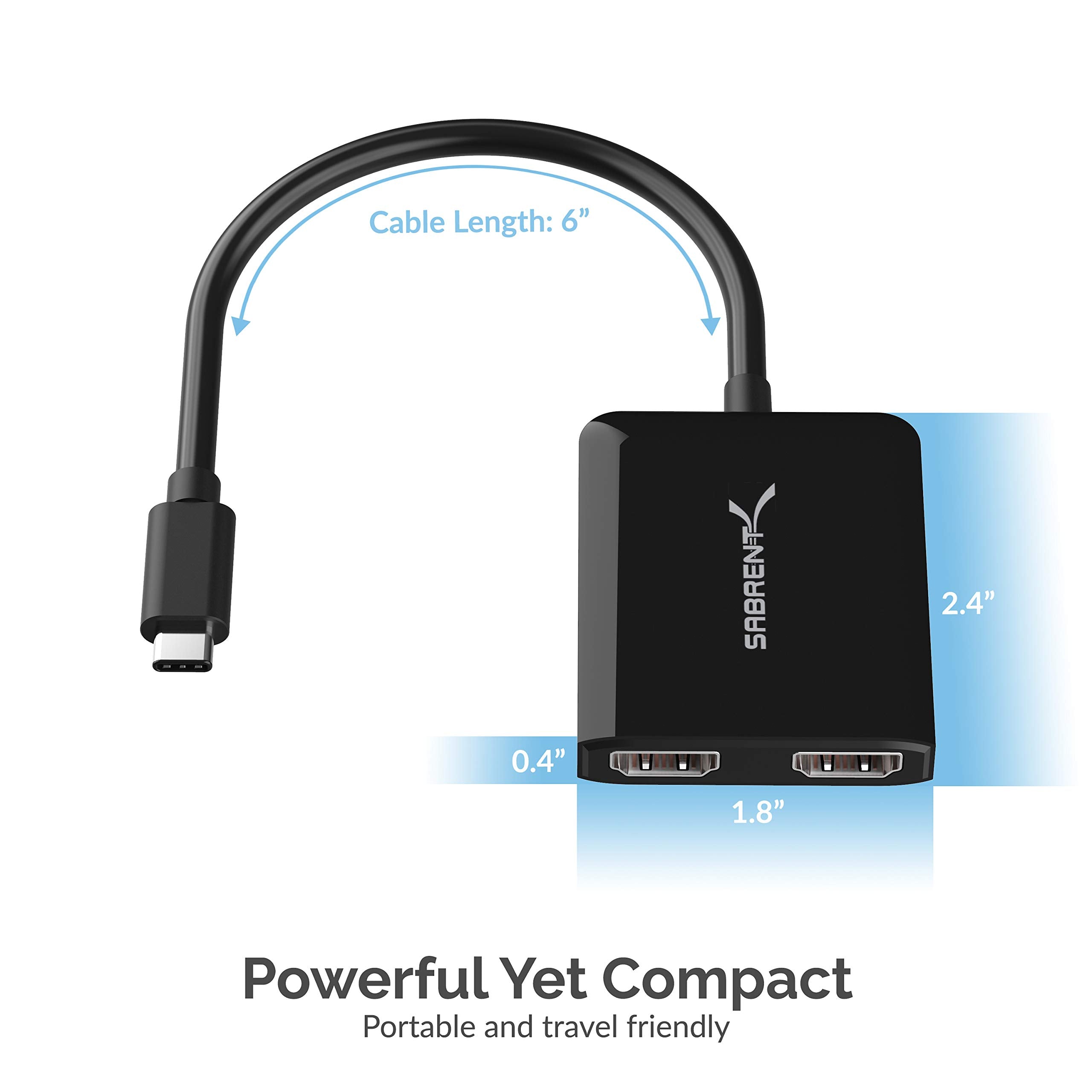 SABRENT HDMI Splitter 1 in 2 Out, 4K@60HZ HDMI to USB C Monitor Converter, USB C to Dual HDMI Adapter, for Windows PC & Laptop (DA-UCDH)
