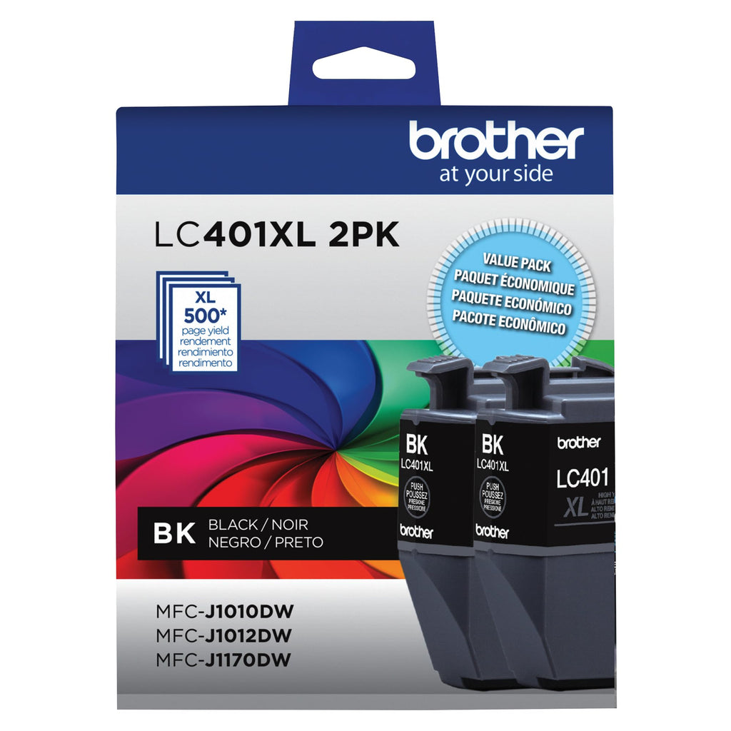 Brother Genuine LC401XL2PKS High-Yield Black Ink Cartridge Value Pack (2), Original Ink Replacement cartridges, Ink for Brother Inkjet Printers MFC-J1010DW, MFC-J1012DW, MFC-J1170DW