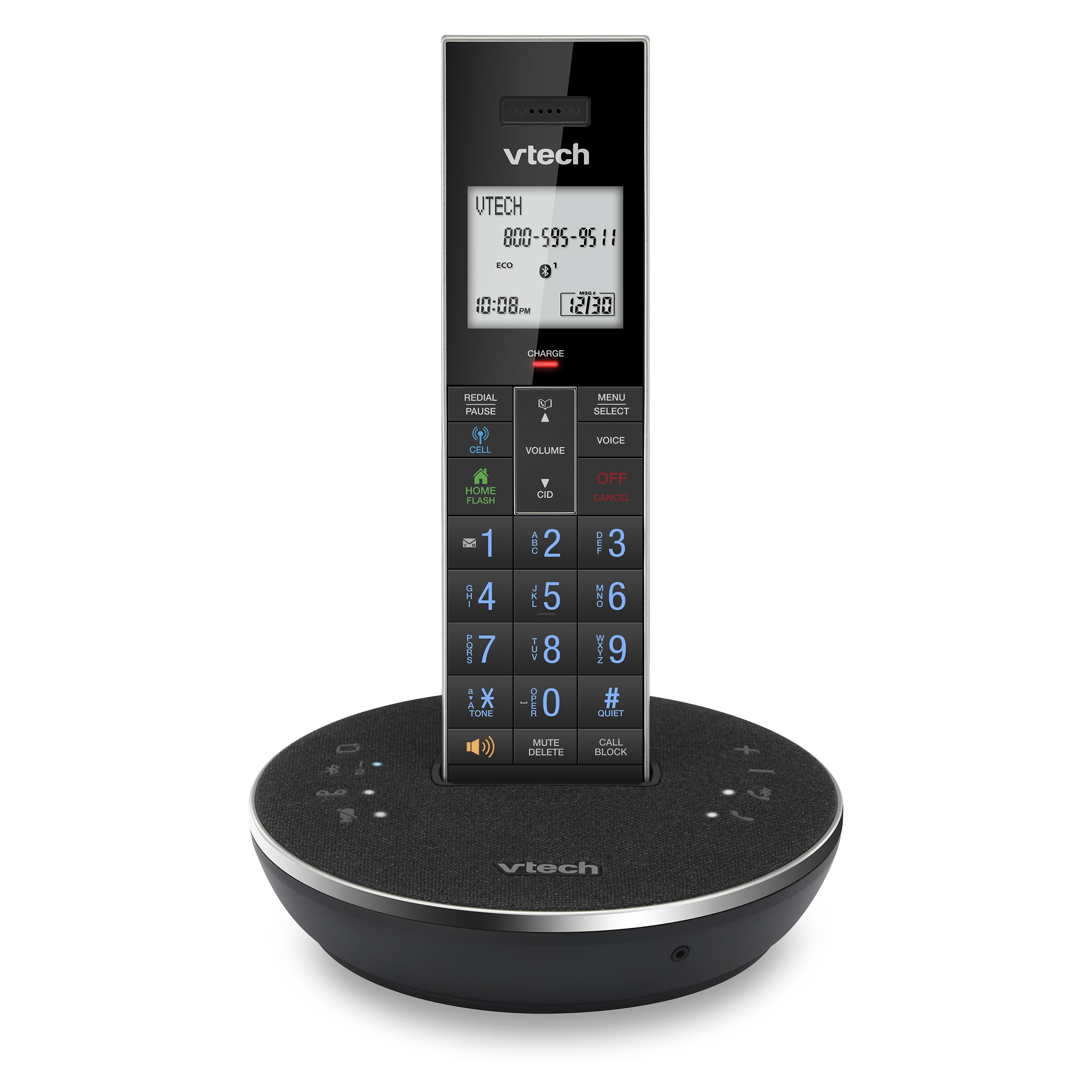 VTech LS6381 DECT 6.0 Cordless Phone with Bluetooth Speaker, Echo Cancellation, Noise Reduction, Music Streaming, Landline Phone with Answering Machine Easy to Read Smart Call Blocker