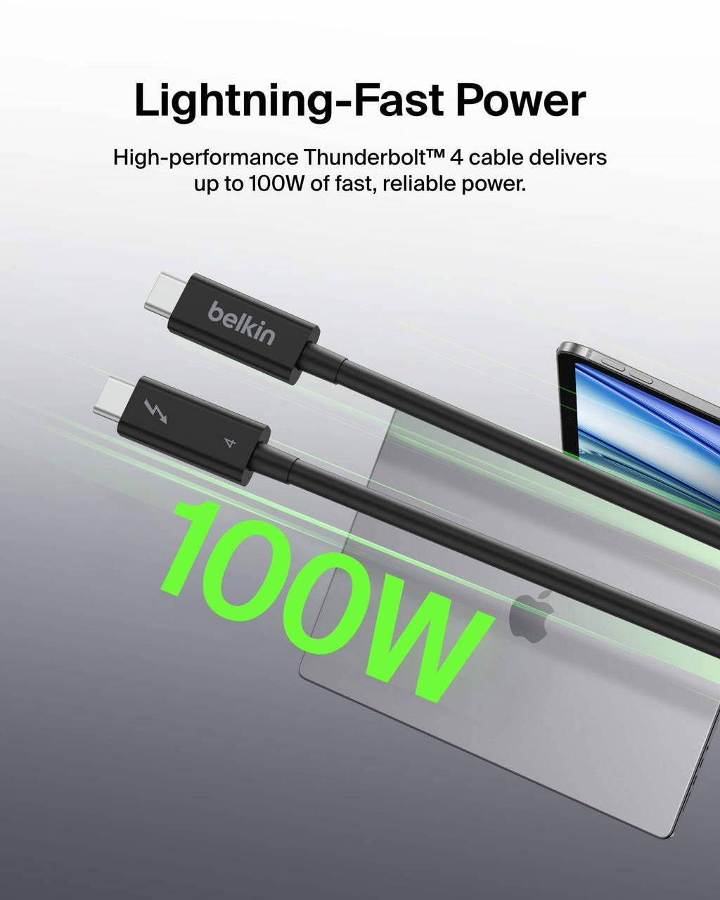 Belkin Active Thunderbolt 4 USB-C Cable, USB Type C Connection with 100W Power Delivery PD Enabled, USB 4 Compliant and Compatible with TB3 Compatible with MacBook Pro, iPhone 15 Pro, more, 2m