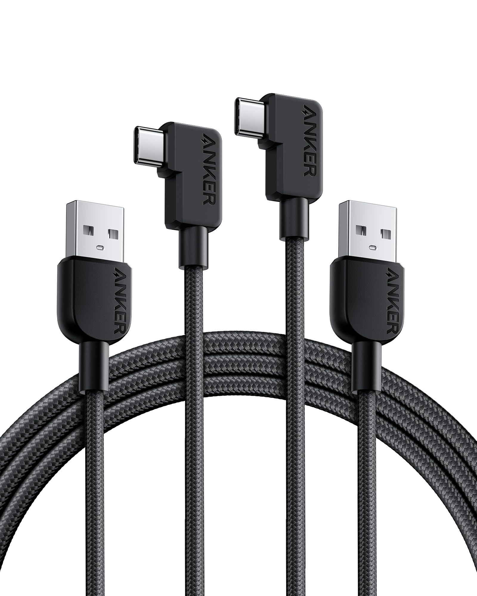 Anker USB C Charging Cable with Angled Plug, 180 cm x 2, USB A to 90 Degree USB C Robust Braided Cable, Right Angle, Compatible with iPhone 16/15, Galaxy Note 10/S10, Huawei, LG, Smartphone (USB 2.0)