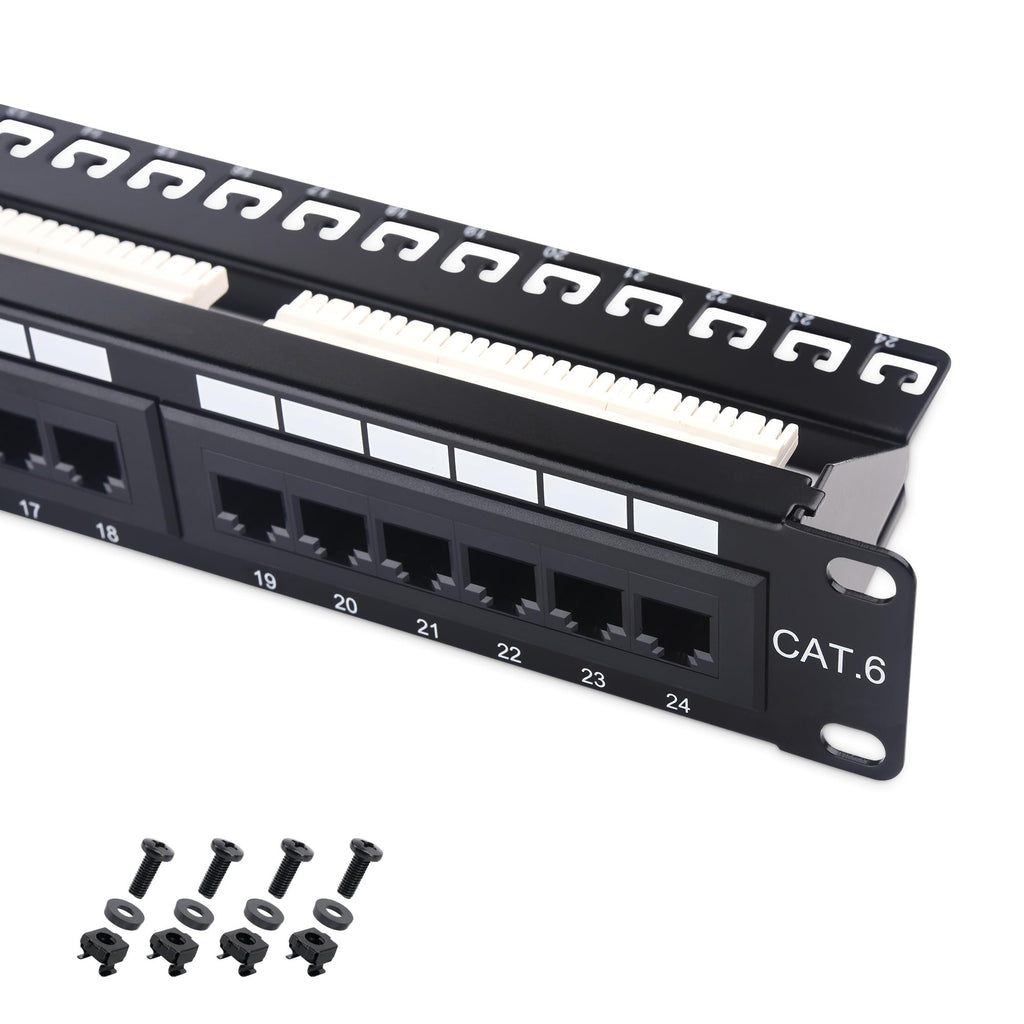 Cable Matters Rackmount or Wall Mount 1U 24-Port Cat 6 Network Patch Panel with Support Bar