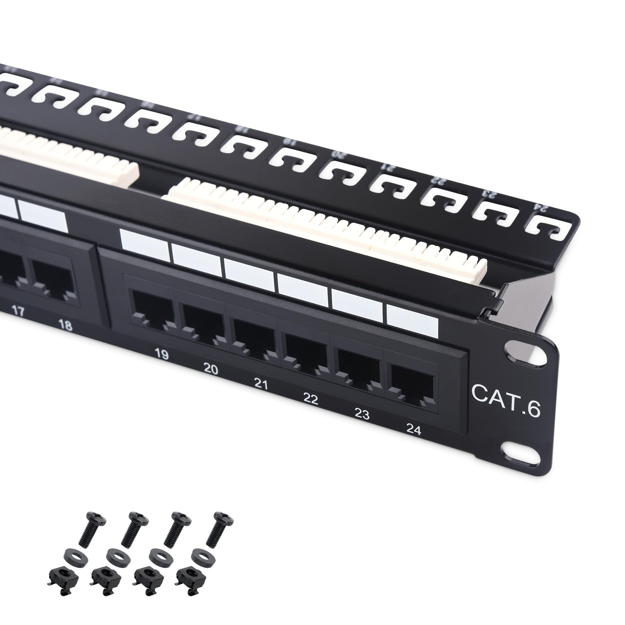 Cable Matters Rackmount or Wall Mount 1U 24-Port Cat 6 Network Patch Panel with Support Bar