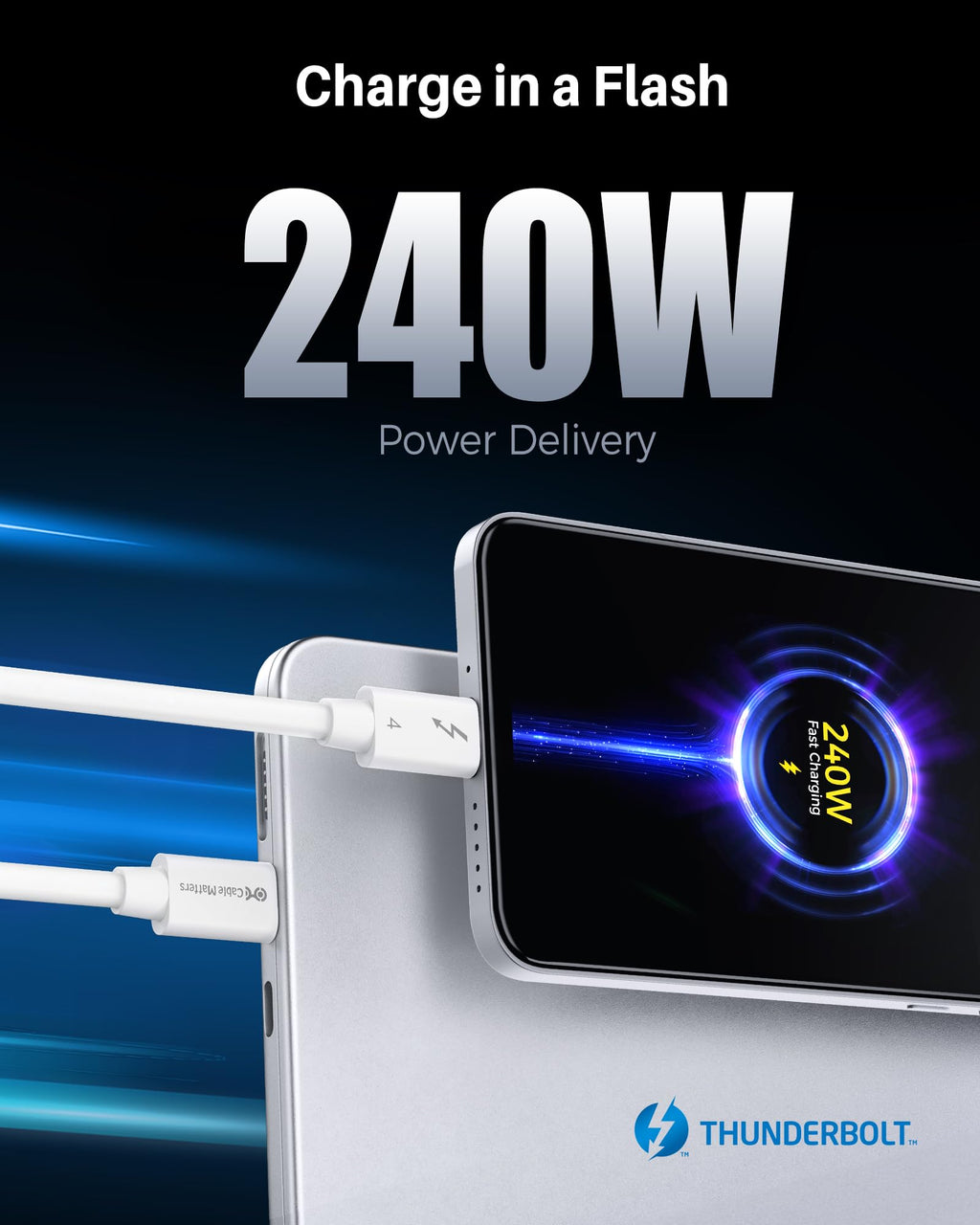 [Intel Certified] Cable Matters 40Gbps Thunderbolt 4 Cable 1m with 8K Video and 240W Charging in White - Backwards Compatible with USB4 Thunderbolt 3 Cable and USB-C