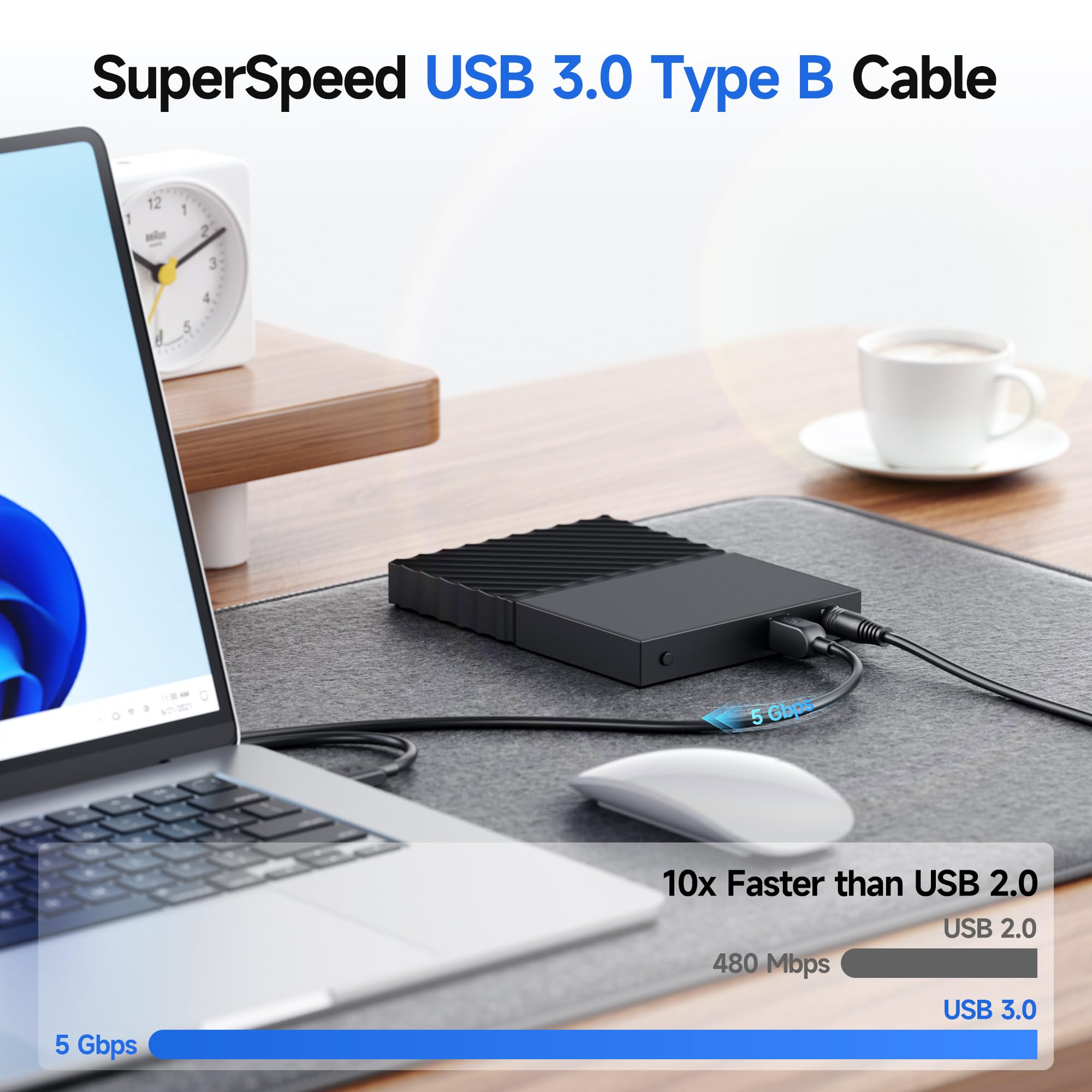 Cable Matters 2-Pack USB 3.0 Cable (USB 3 Cable/USB 3.0 A to B Cable) in Black 6 Feet