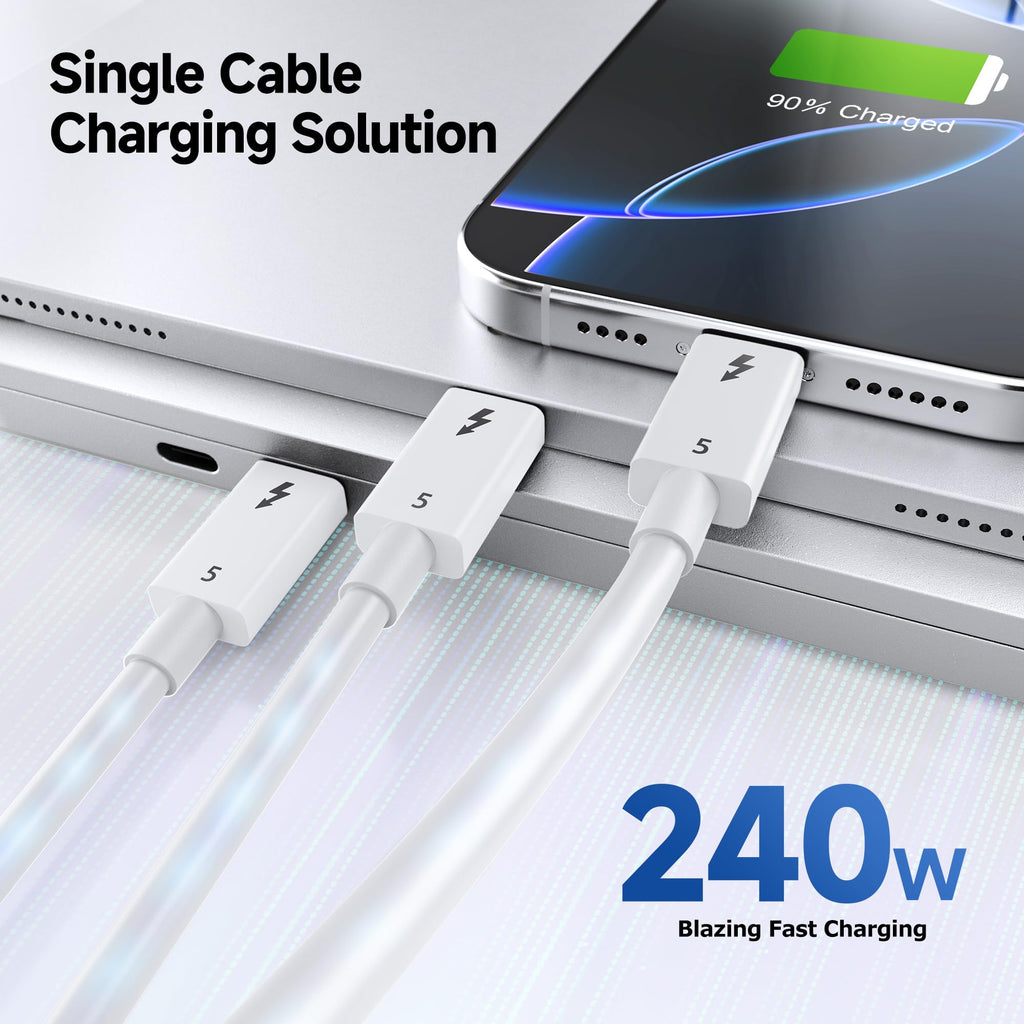 Cable Matters [Intel Certified] 80Gbps Thunderbolt 5 cable with up to 120Gbps bandwidth boost and 240W charging in white - 1m/3.3ft, compatible with Thunderbolt 4, USB 4 and USB-C