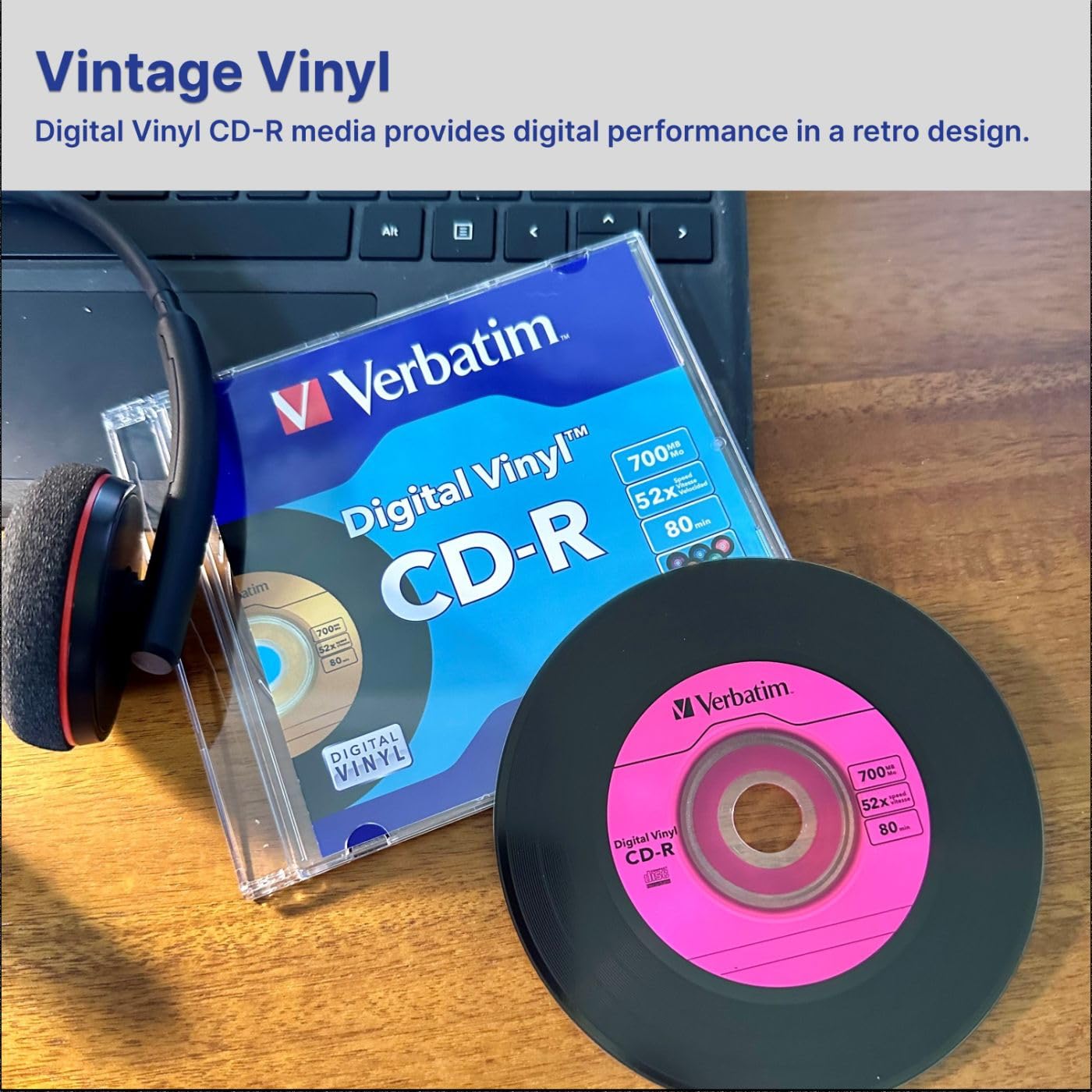 Verbatim CD-R Blank Discs 700MB 80min 52X Recordable Disc for Data and Music with Digital Vinyl Surface - 10pk Slim Case Blue/Green/Orange/Pink/Purple