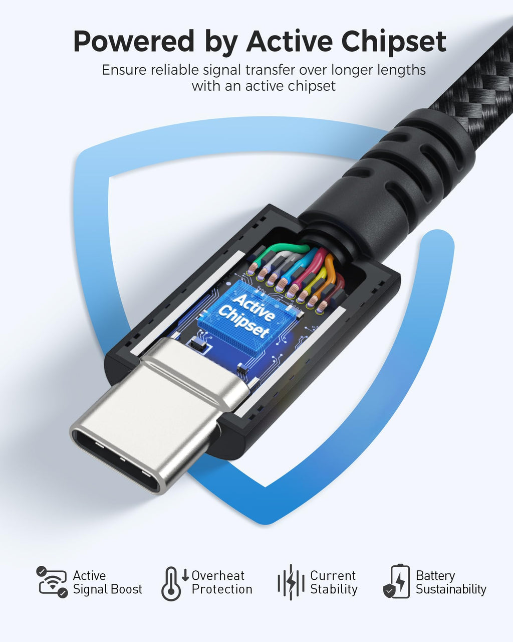 Cable Matters [Intel Certified] Braided 40Gbps Active Thunderbolt 4 Cable 6.6 ft with 100W Charging Power Delivery and 8K Video - Fully Compatible with Thunderbolt 3, USB 4 / USB4, and USB C Port
